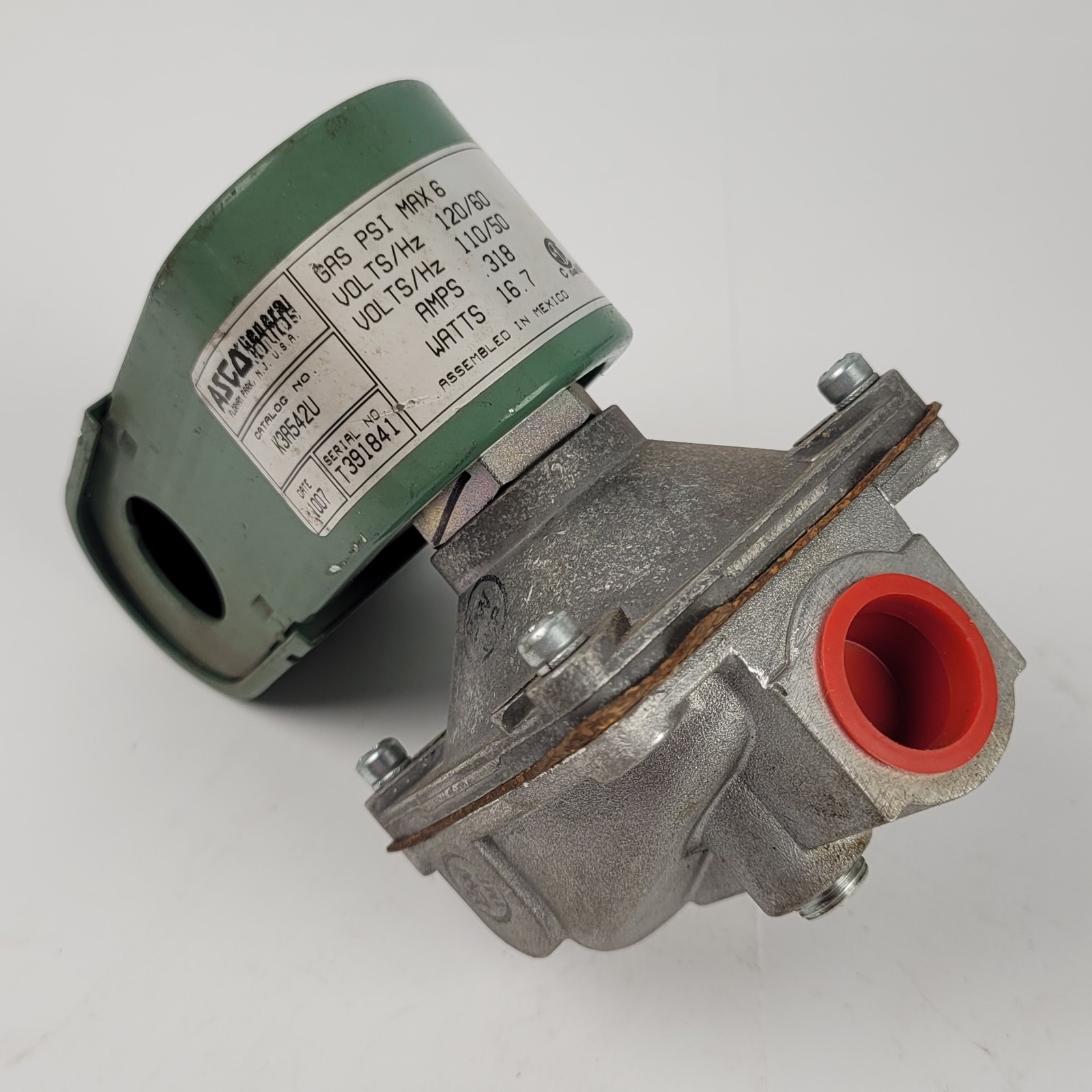 ASCO K3A542U Solenoid Gas Valve, 2 Way, 1/2″ NPT, 120V, 6 PSI Max – NEW