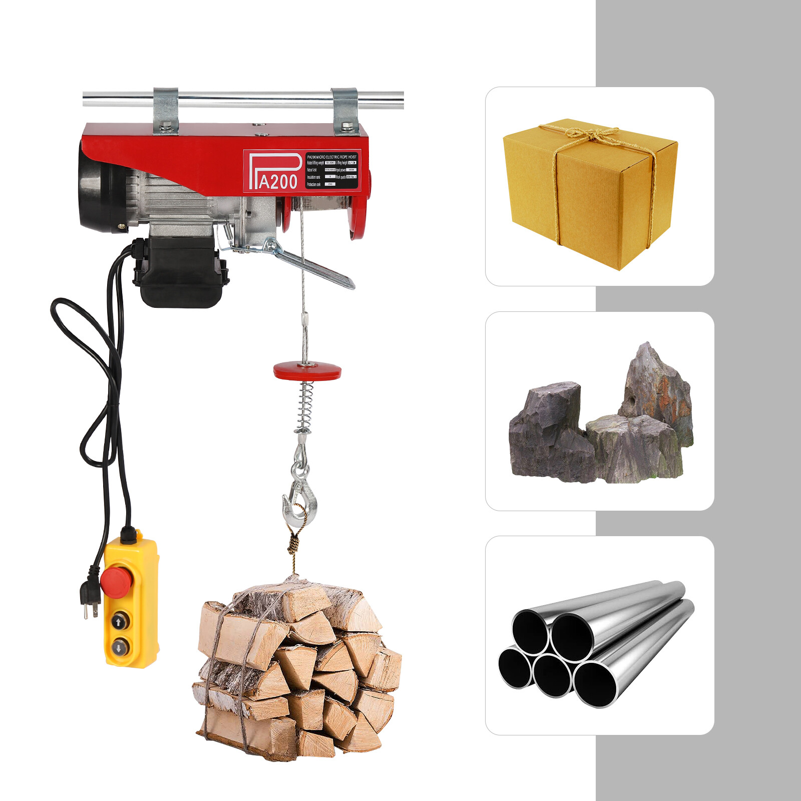 200kg/440lbs Electric Hoist Winch Engine Crane with Remote Control 110V