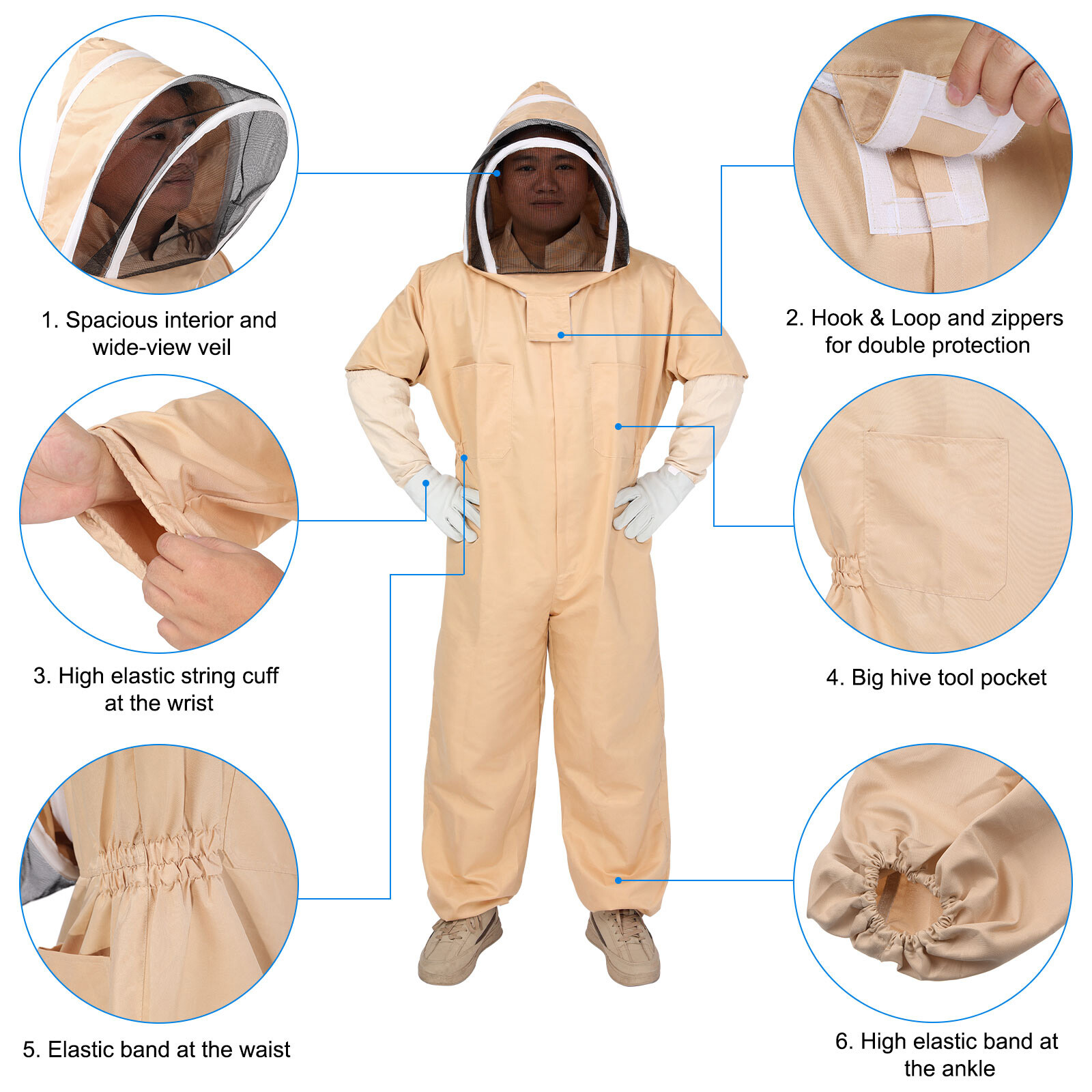 Bee Suit for Men Women L XL XXL Beekeeping Suit with Glove and Veil Hood