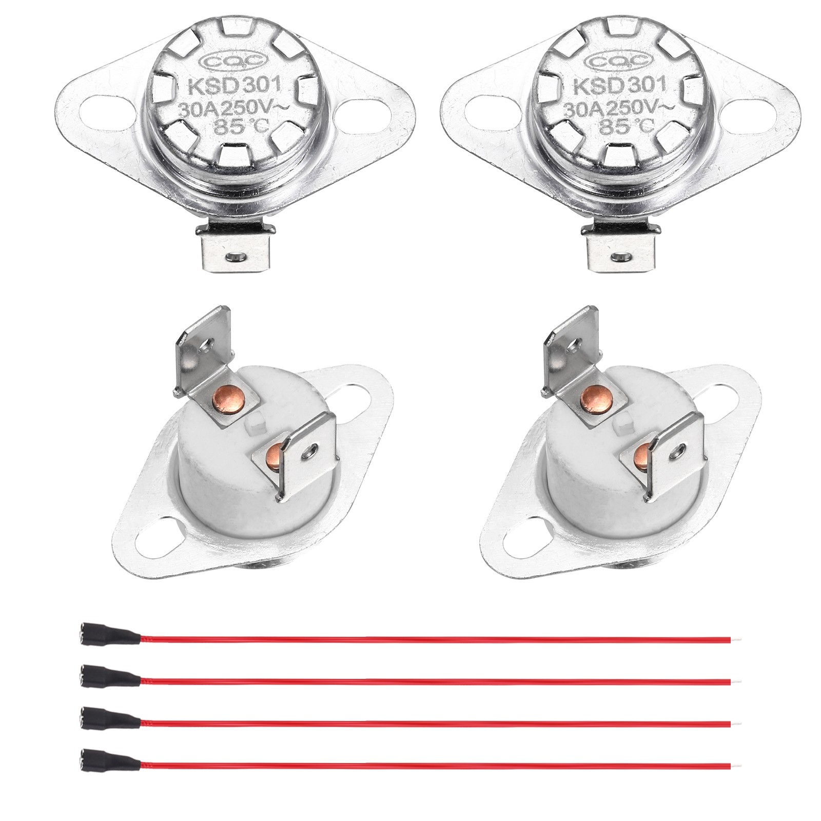 2 Pcs KSD301 Thermostat 85°C/185°F 30A N.C with Terminal Wire