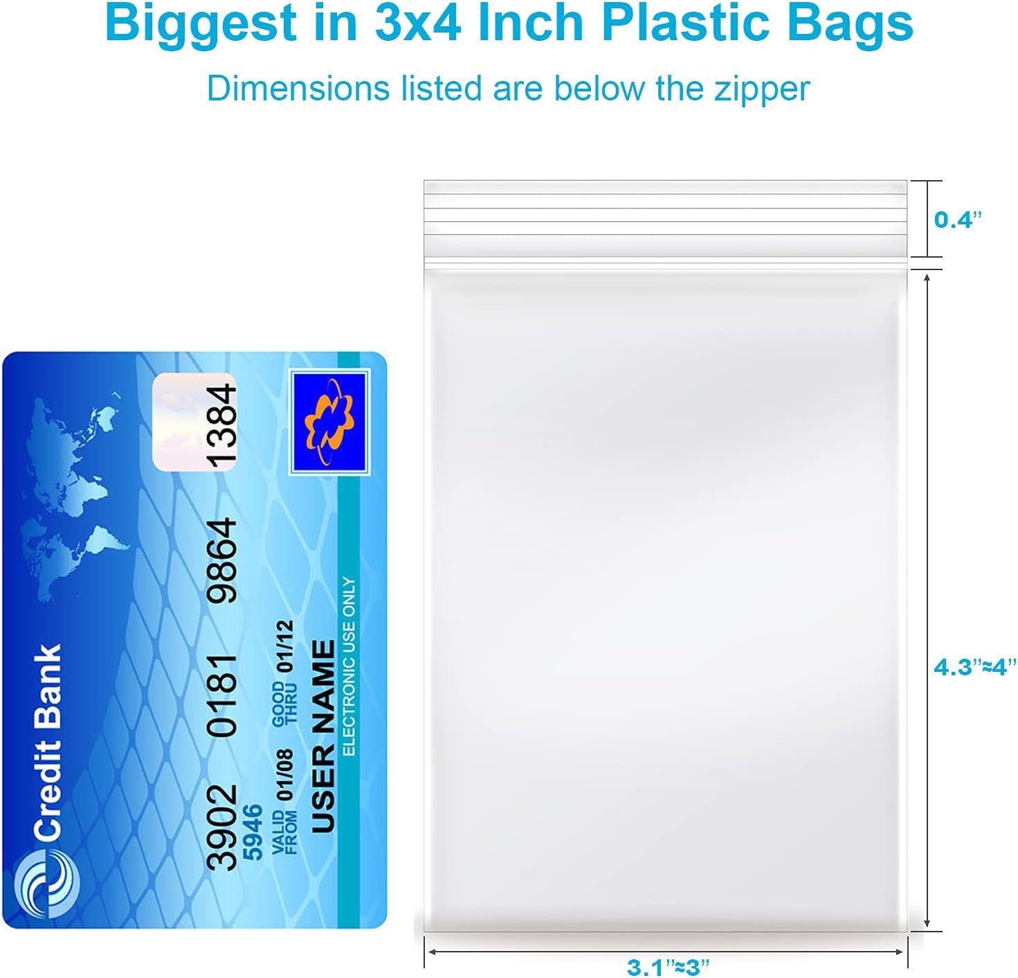 3”x 4″, 100 pcs 2 mil Clear Plastic Reclosable Zip Zipper Lock Jewelry Bags