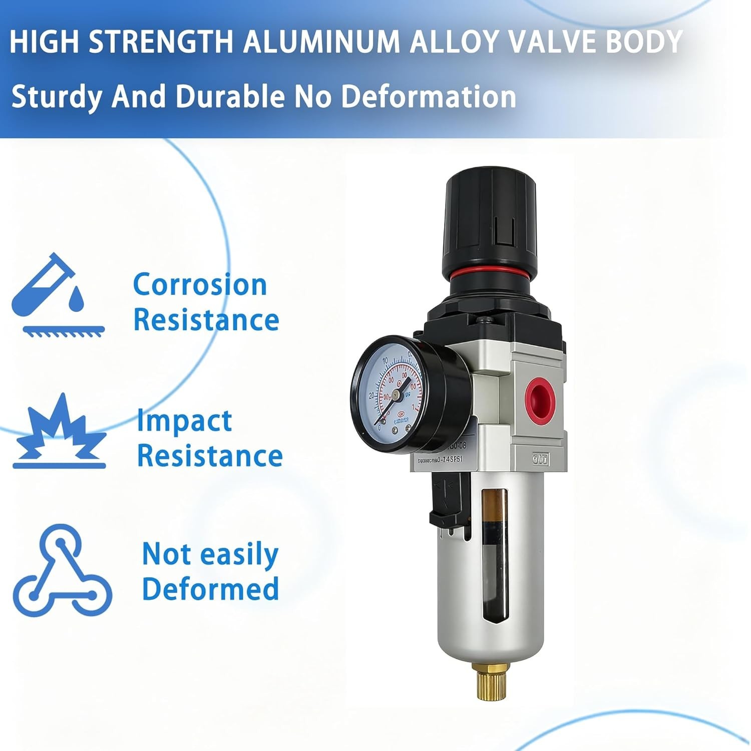 1/2″ NPT Compressed Air Filter Regulator Combo with Semi-Auto Drain 0-150 PSI