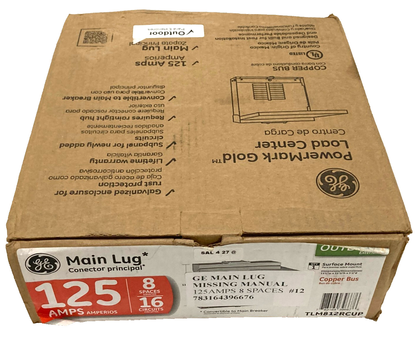 GE PowerMark Plus 125 Amp Outdoor Main Lug Kit Circuit Breaker Panel TLM812RCUP