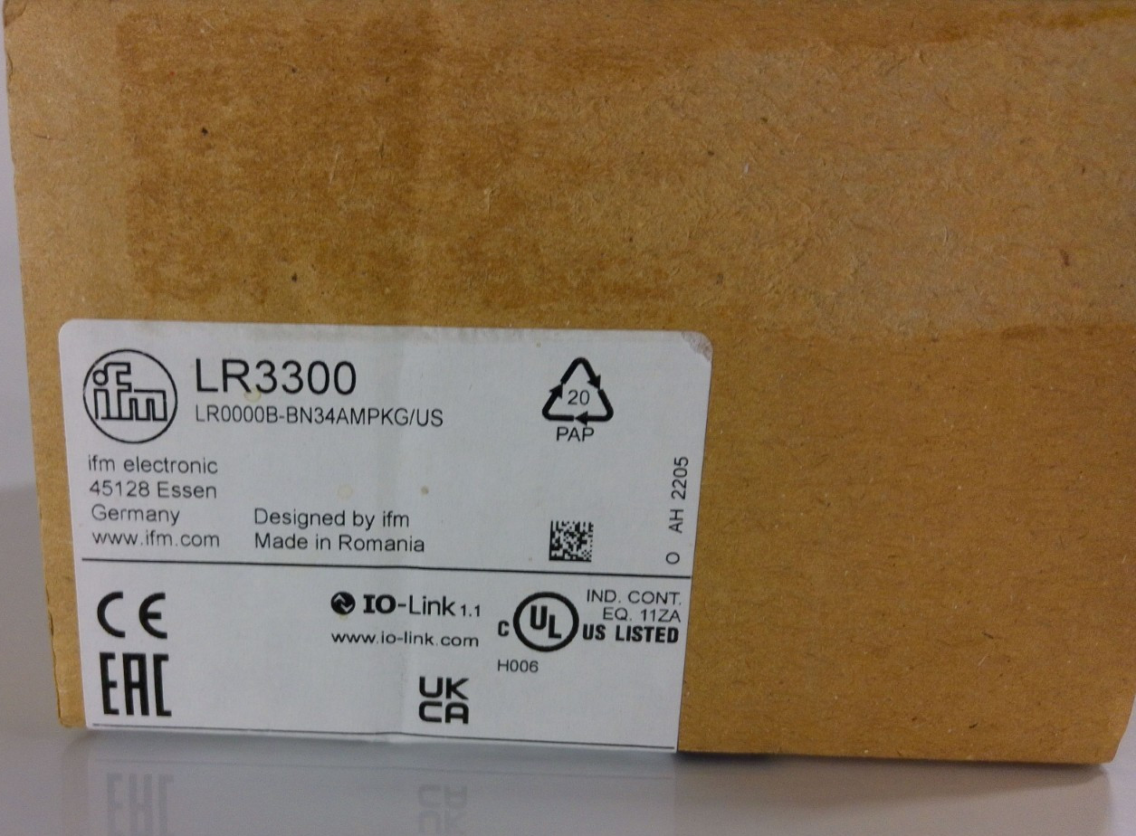 New Open Box IFM Sensor, Level, LR3300, Analog Output and 1 Digital, M12 Male 4