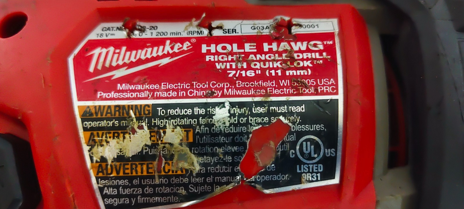 Milwaukee 2808-20 M18 FUEL HOLE HAWG Right Angle Drill w/ QUIK-LOK (Tool Only)