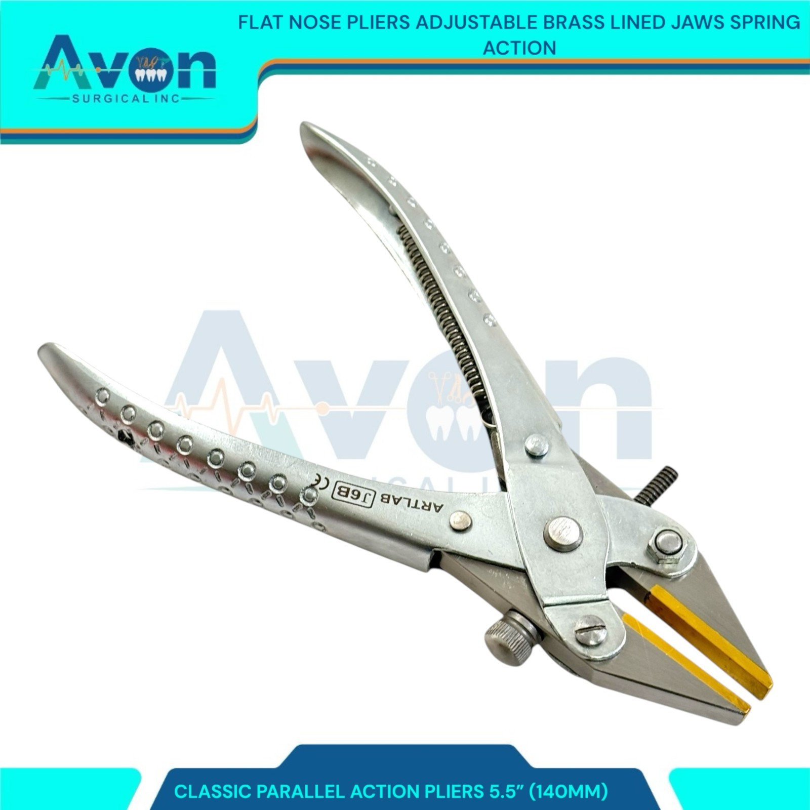 5.5″ Classic Flat Nose Parallel Action Pliers w/ Brass Jaws – Spring Handle -1pc