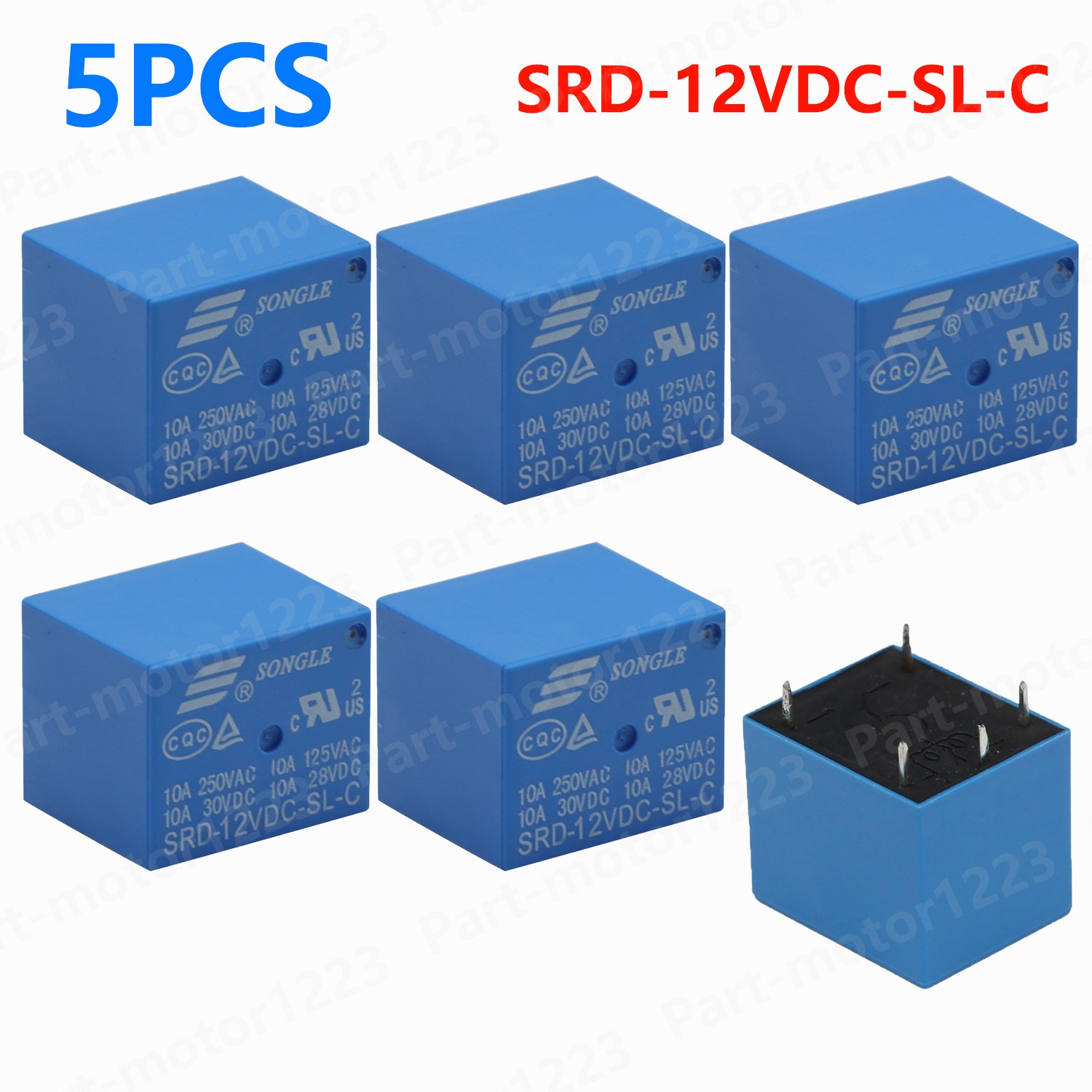 5PCS Power Relay SRD-12VDC-SL-C 10A Coil DC12V SPDT NO + NC PCB 5 Pin Sealed