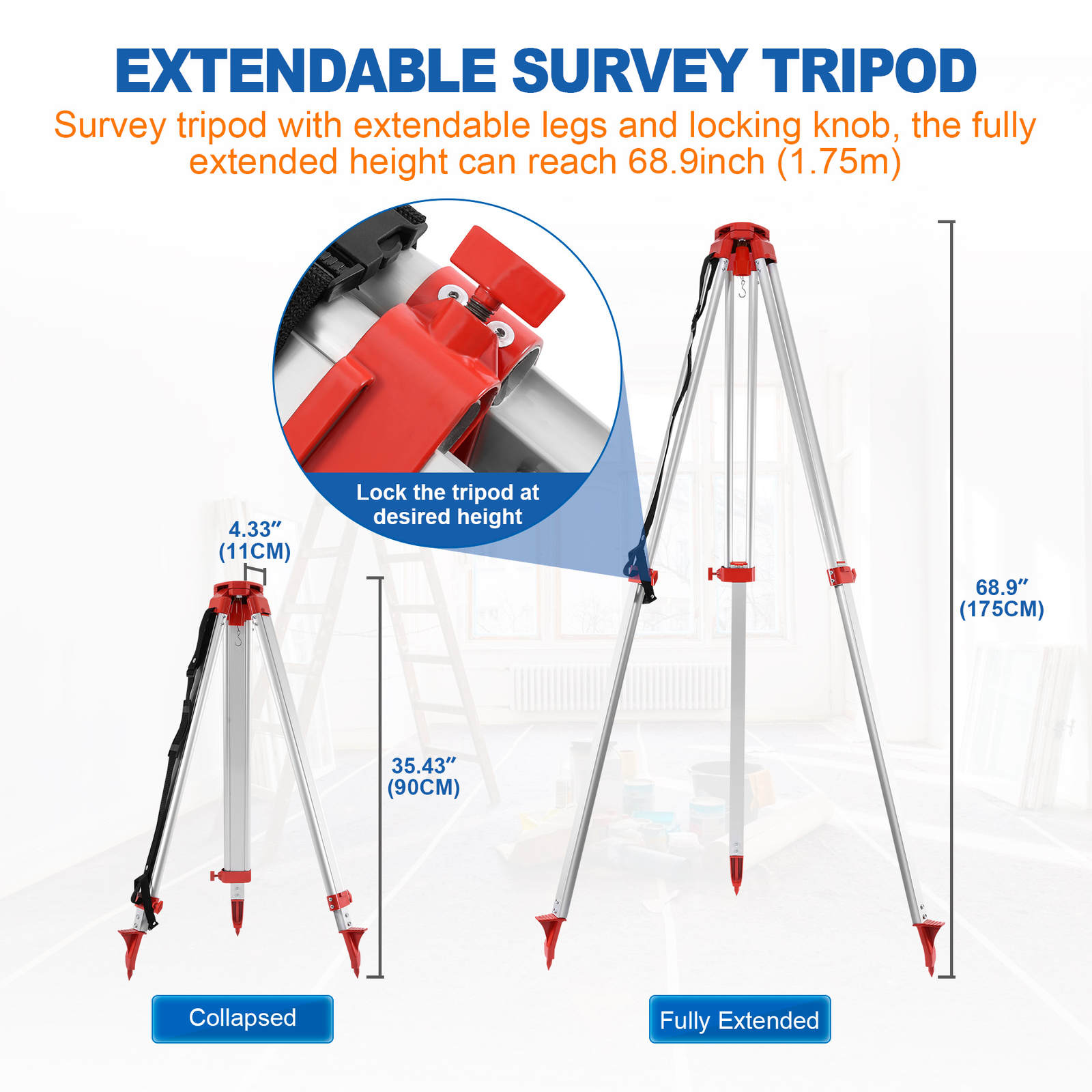 500m Self-leveling Red Laser Level 360 Rotating Rotary with Tripod Staff