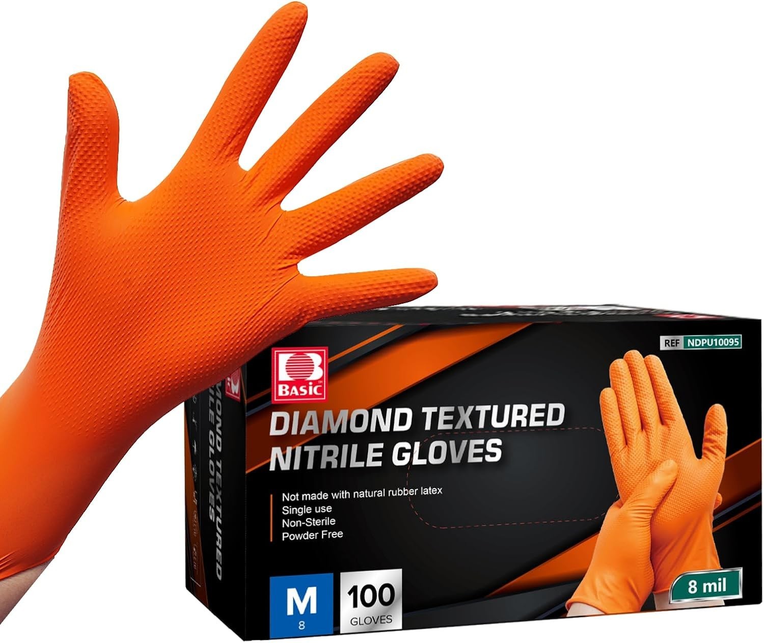 8-mil Heavy Duty Black Industrial Nitrile Gloves With Raised Diamond Texture