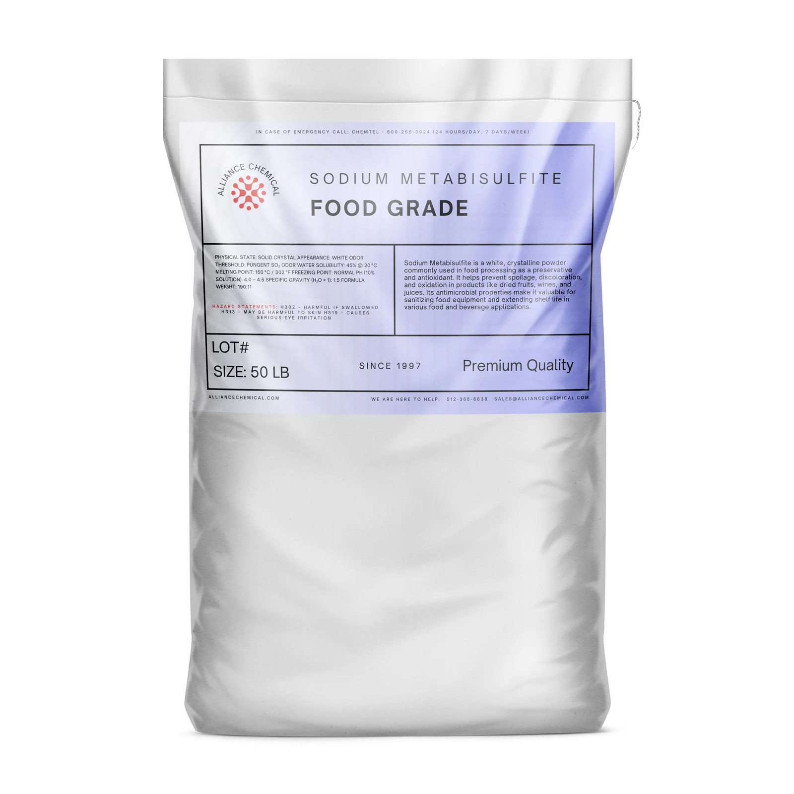 Sodium Metabisulfite – Food Grade – 1 Bag (55 lbs.)