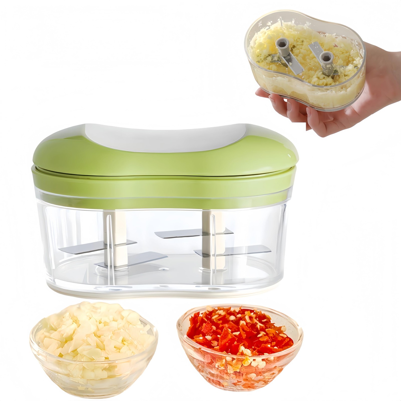 BRIUNN Manual Press Chopper Garlic Mincer Chili Peppers small, chartreuse