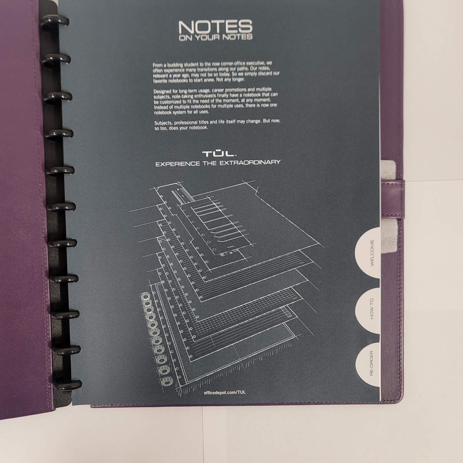 TUL Custom Note-Taking System Discbound Leather Notebook, Letter Size, Purple