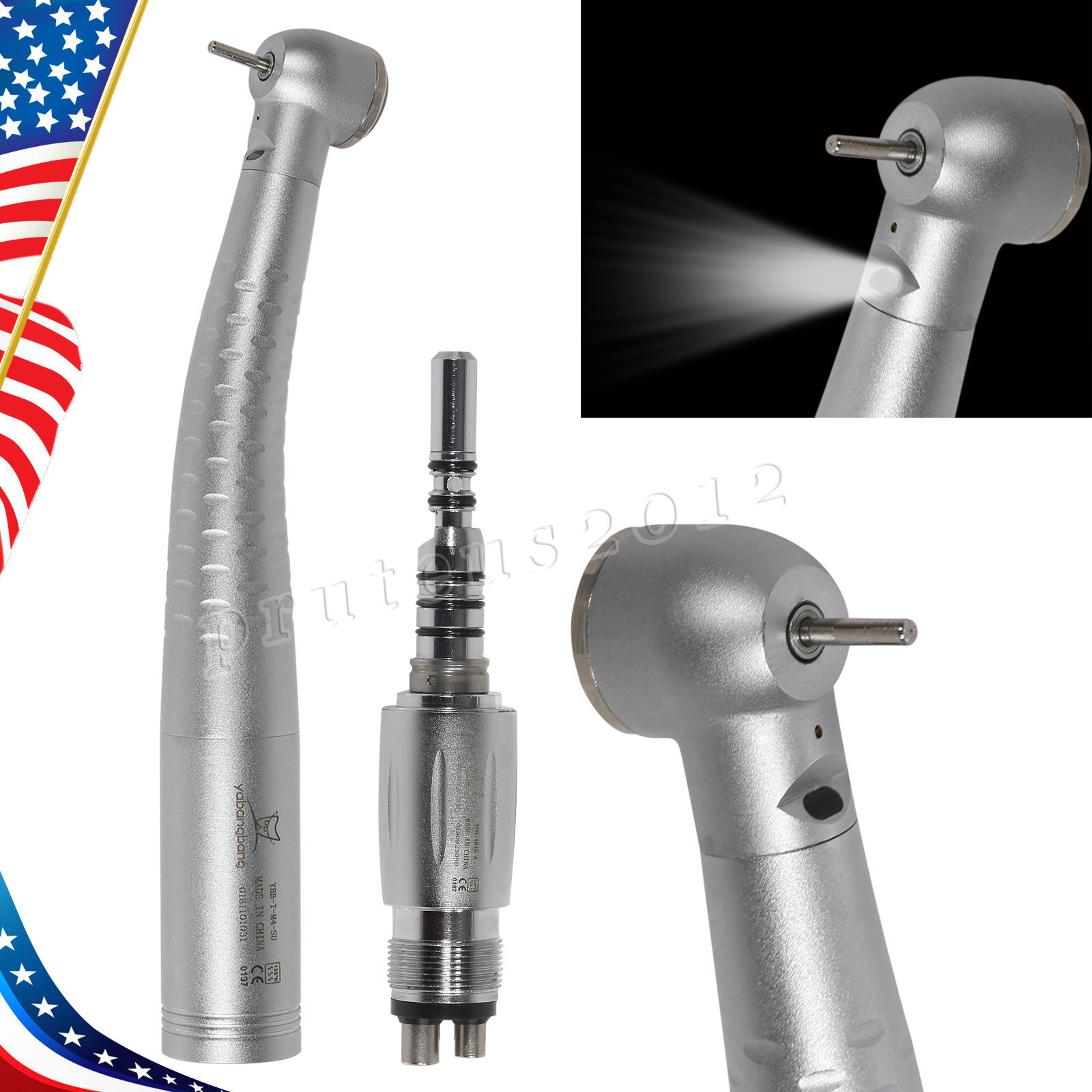 YABANGBANG Dental LED Fiber Optic High Speed Handpiece 4Hole Coupling Fit kavo