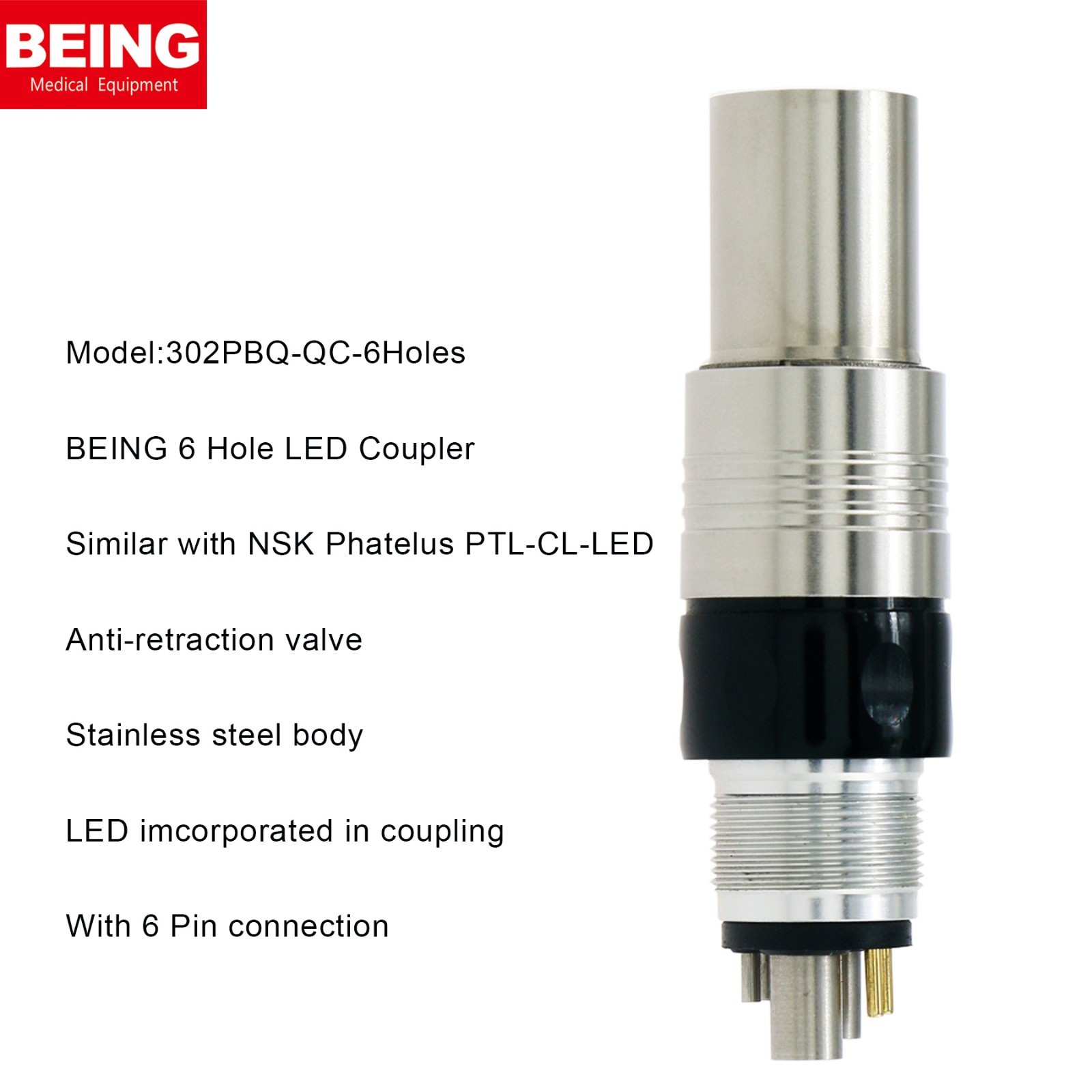 US BEING Dental Fiber Optic High Speed Handpiece For Kavo NSK Coupler 4/6 Holes