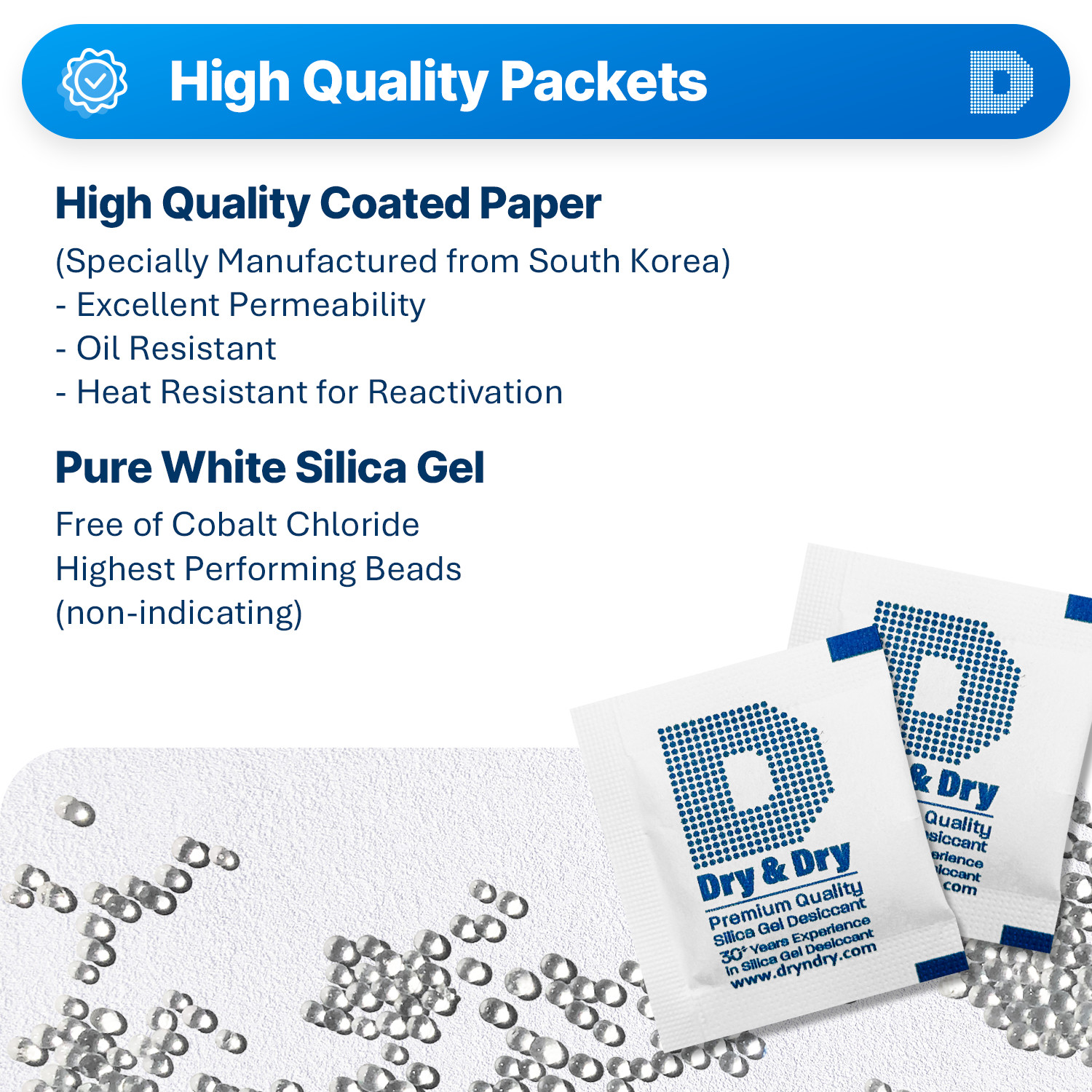 3 gram X 30 PK “Dry & Dry” Silica Gel Desiccant Packets(Reusable)-FDA Compliant