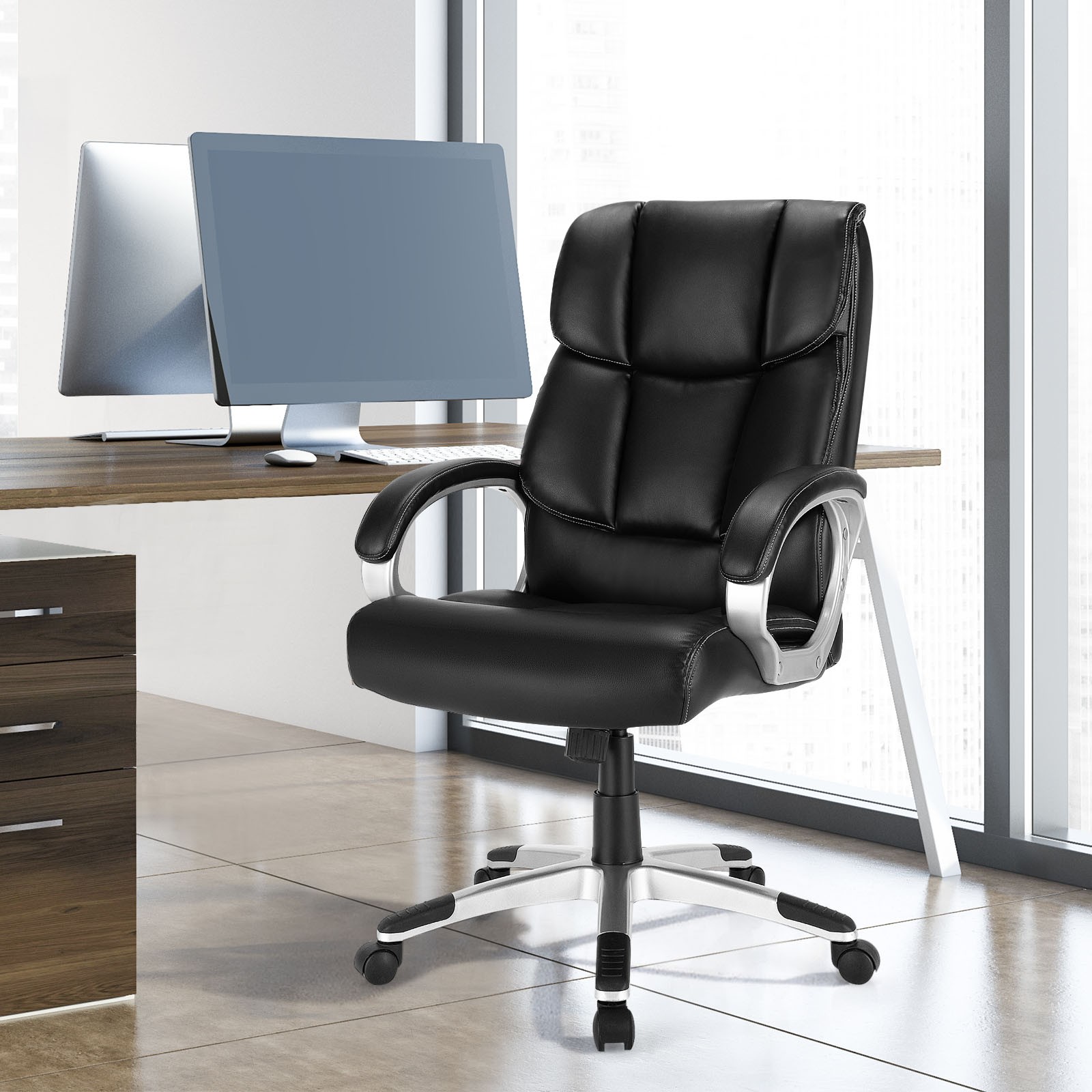 Costway Executive High Back Big & Tall Leather Adjustable Computer Desk Chair