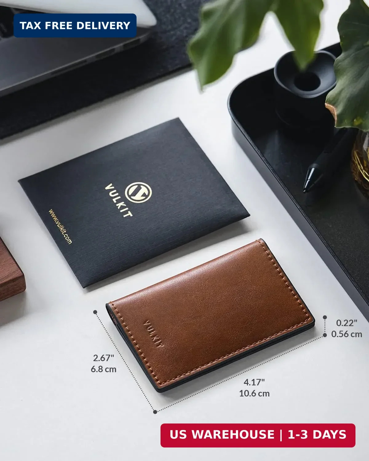 VULKIT Leather Business Card Holder 2 Sided Slim Business Name Card Organizer fo