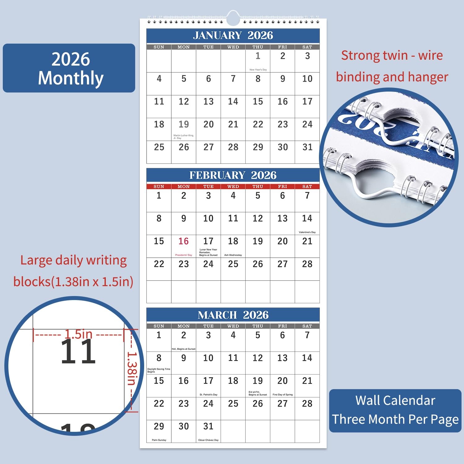 2026 Wall Calendar – 3 Month Vertical 2026 (Folded in a…