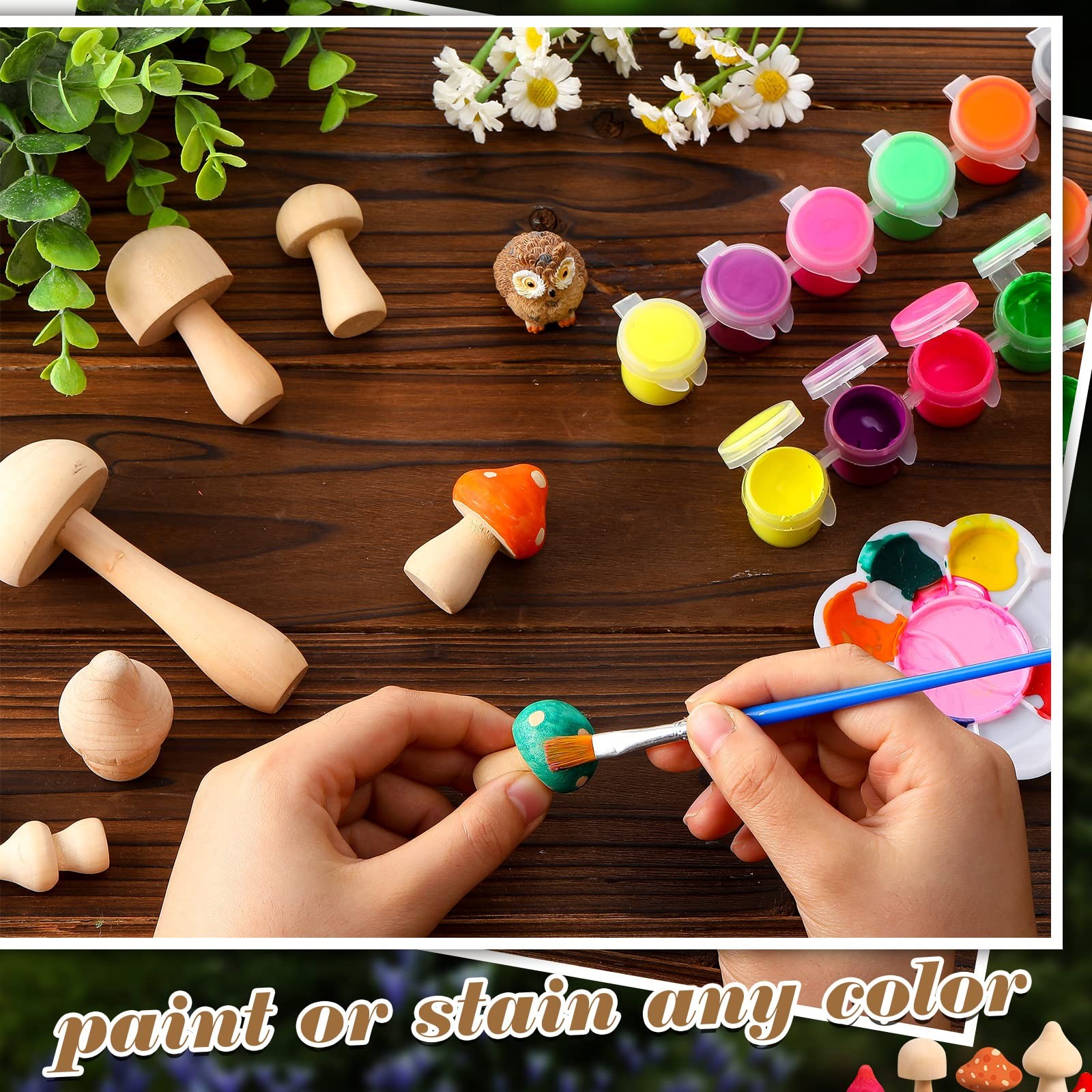 40 Pcs Unfinished Wooden Mushroom Natural Wood Mushrooms for DIY Crafts and Arts