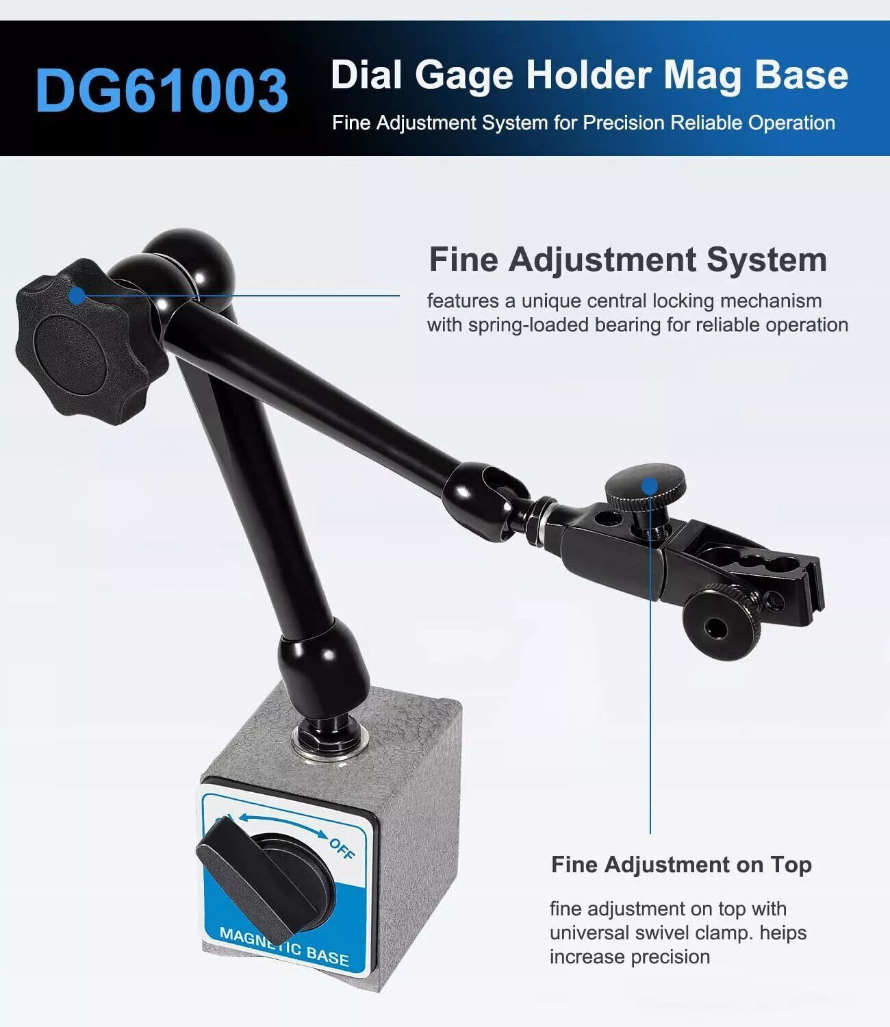 For Noga DG61003 Dial Gage Test Indicator Holder Magnetic Base 176lb Fine Adjust