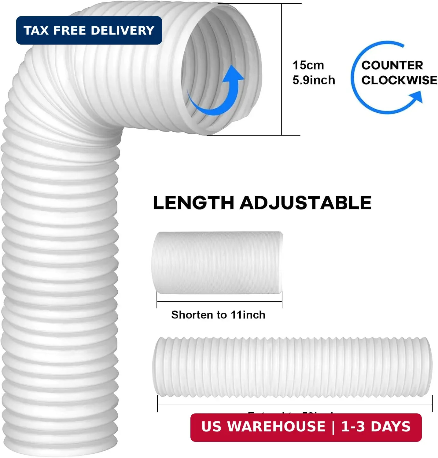 Anti-Clockwise 5.9 Inch Air Conditioner Exhaust Pipe, 59″ Length Portable Air Co