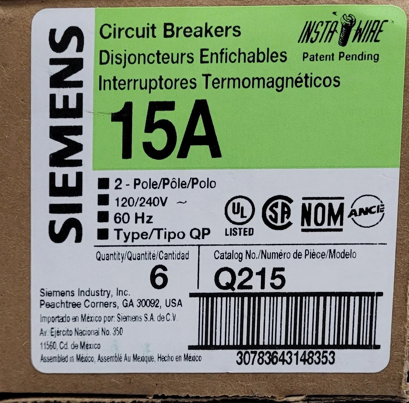 LOT OF 6 NEW SIEMENS Q215 Circuit Breaker Type QP 15 Amp 2 Pole 120/240 Volt