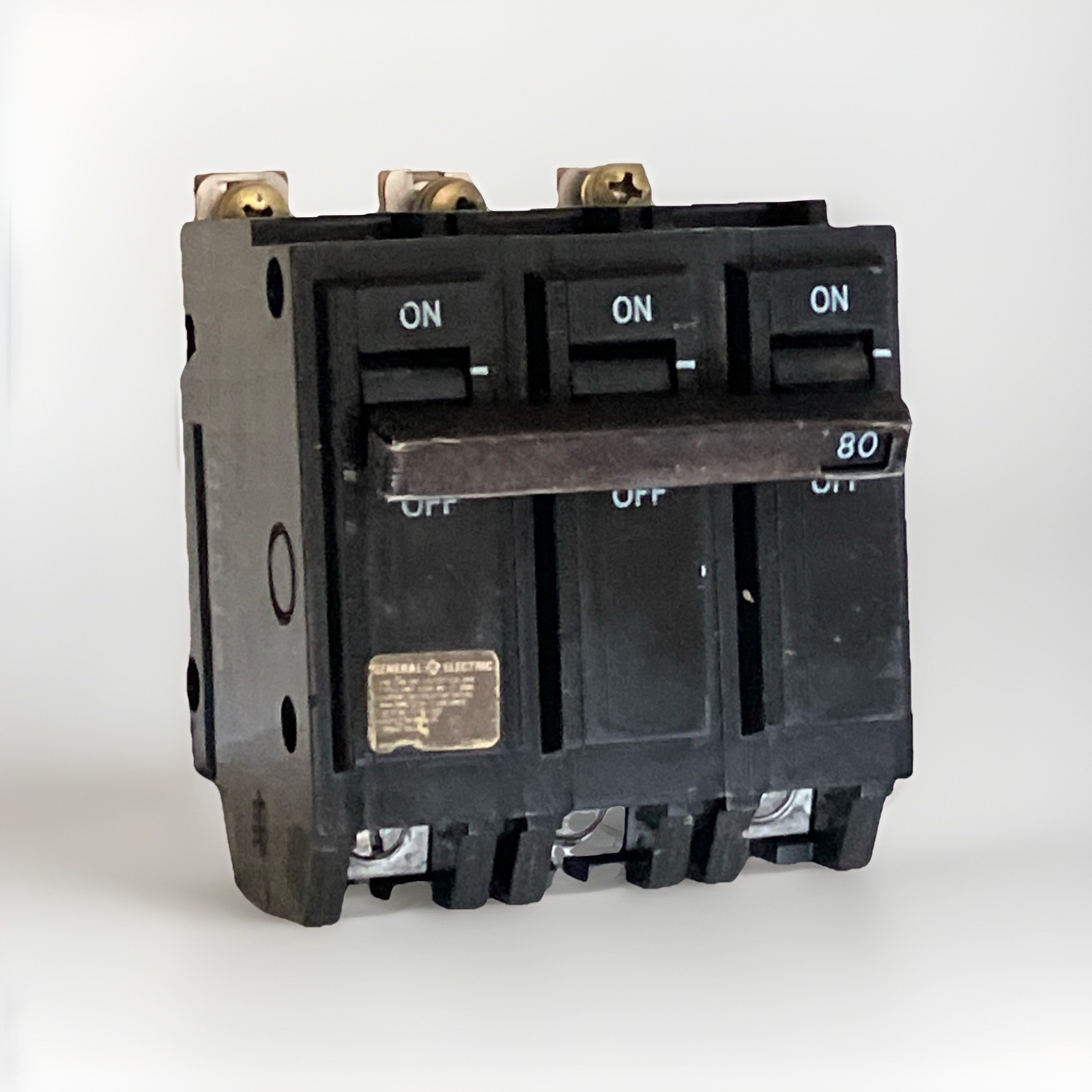 GE THQB CIRCUIT BREAKER THQB32080 80A 240V 3P 3Ph with OEM Bolt-on Bus Screws