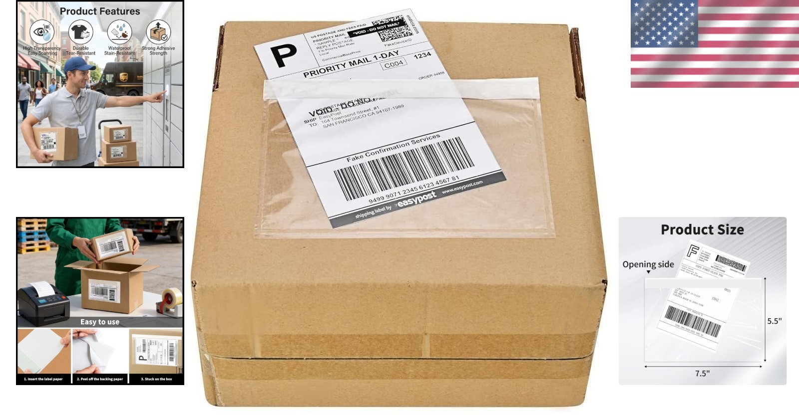 7.5×5.5 inch Clear Adhesive Shipping Labels Pouches 200 Pack for Business