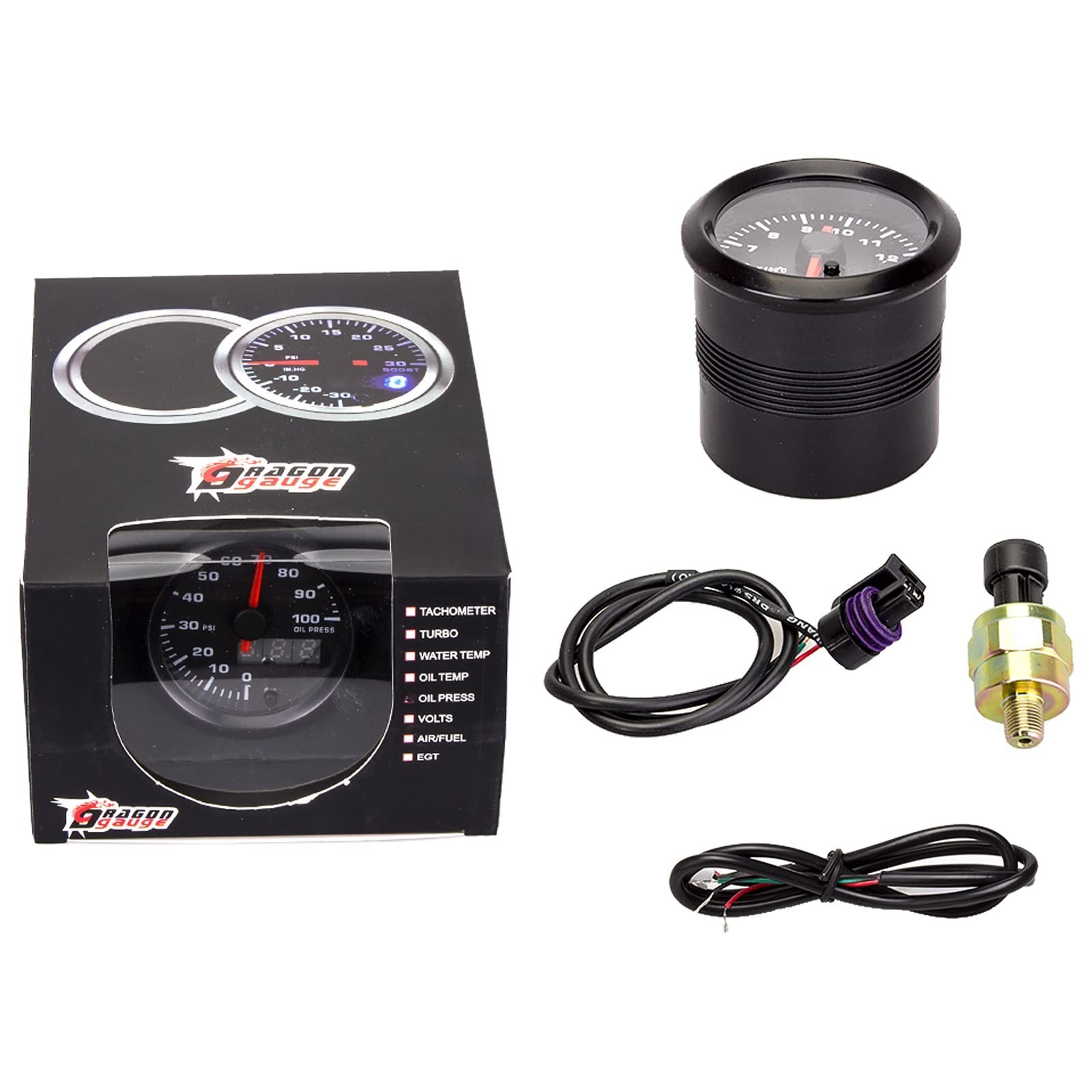 2-1/16″ 52mm Oil Pressure Gauge Kit 7 Color 0 to 100 PSI Pointer & … Fast Ship