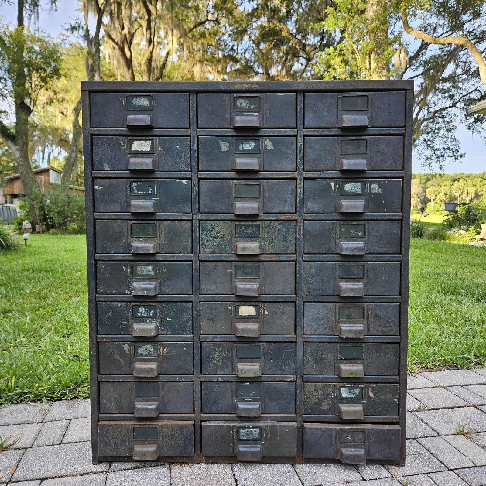 Vintage Hobart Industrial Steel Metal Parts Cabinet Machinist 27-Drawer Green