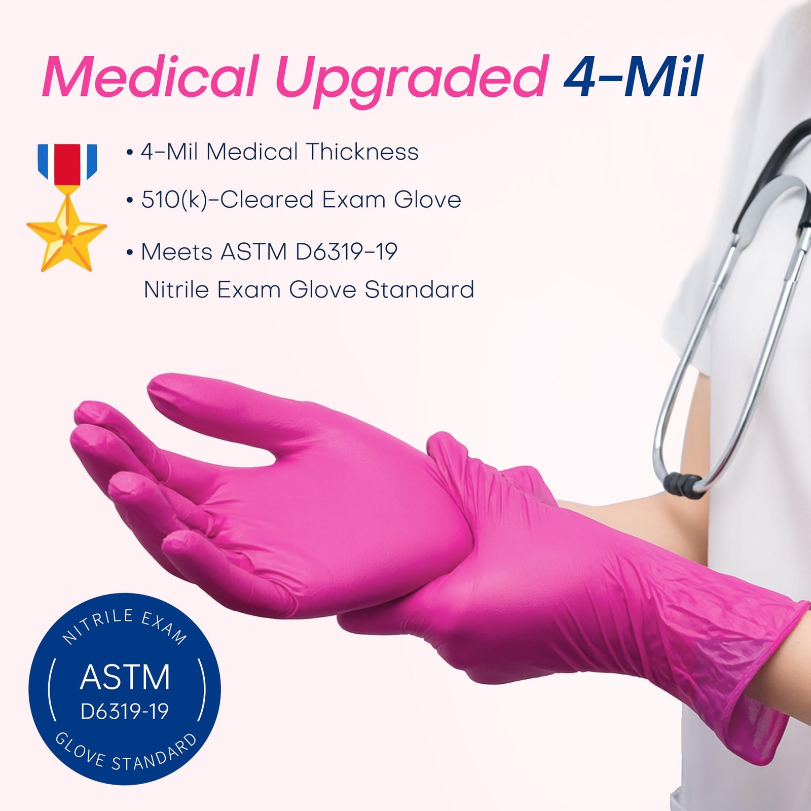 Supmedic Nitrile Exam Gloves, 4 Mil 100 Pcs Medium, Medium (Rose Orchid)