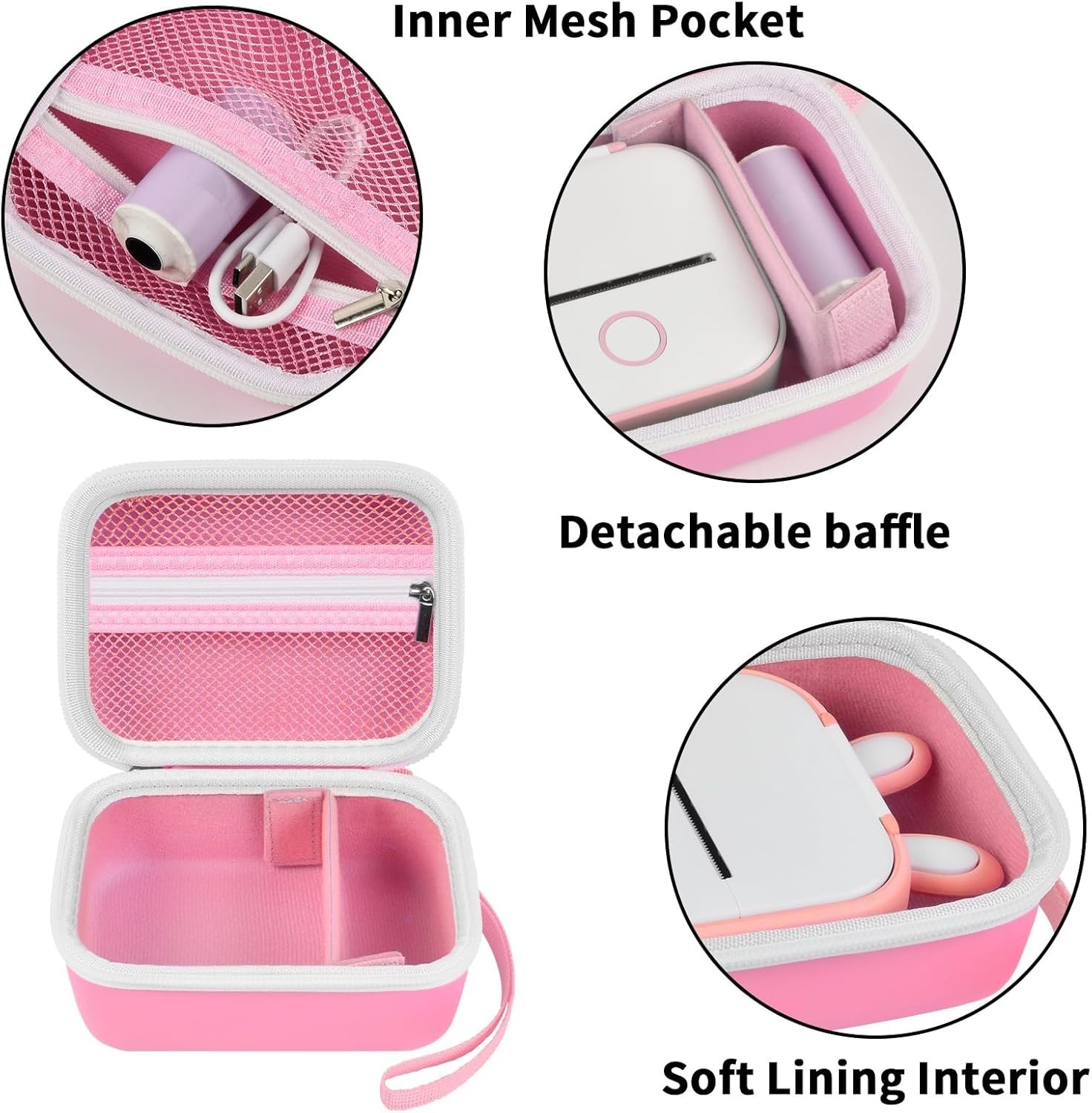 Compact Waterproof Developer Case for Memoking T02 & Phomemo Printers, Pink