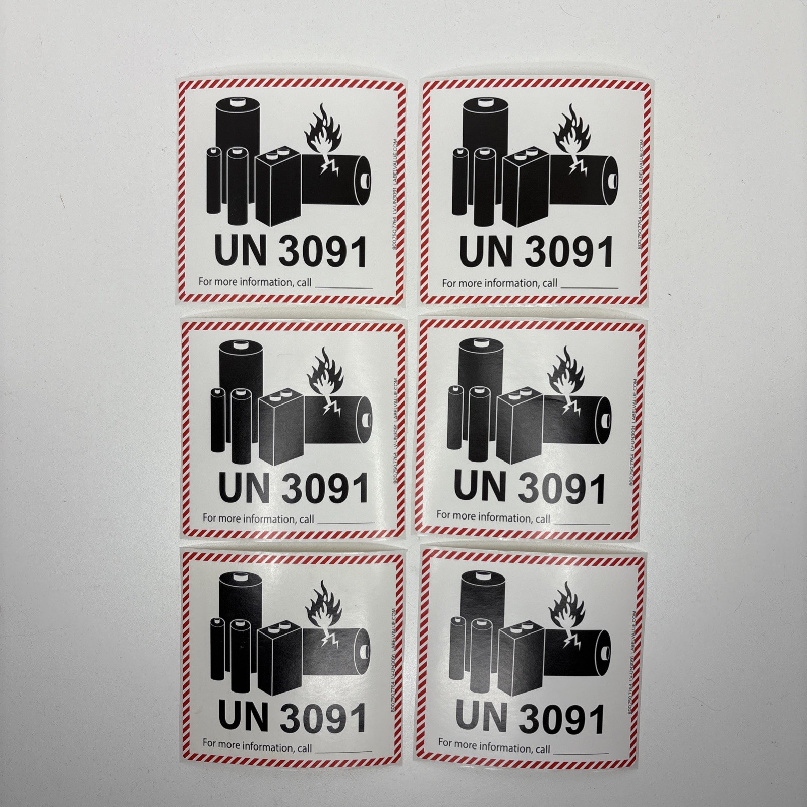 UN3091 Lithium Ion Battery Shipping Labels Stickers Lot of 6 4.75X4.5 inch