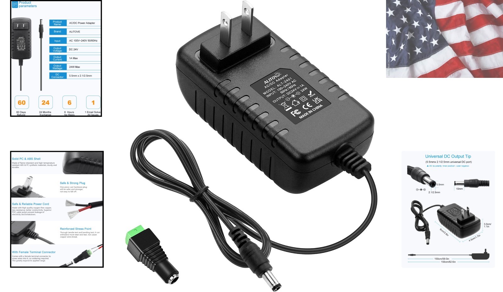 24V 1A 24W DC Power Supply Adapter 100~240V AC to DC 24 Volt 1 Amp Converter …
