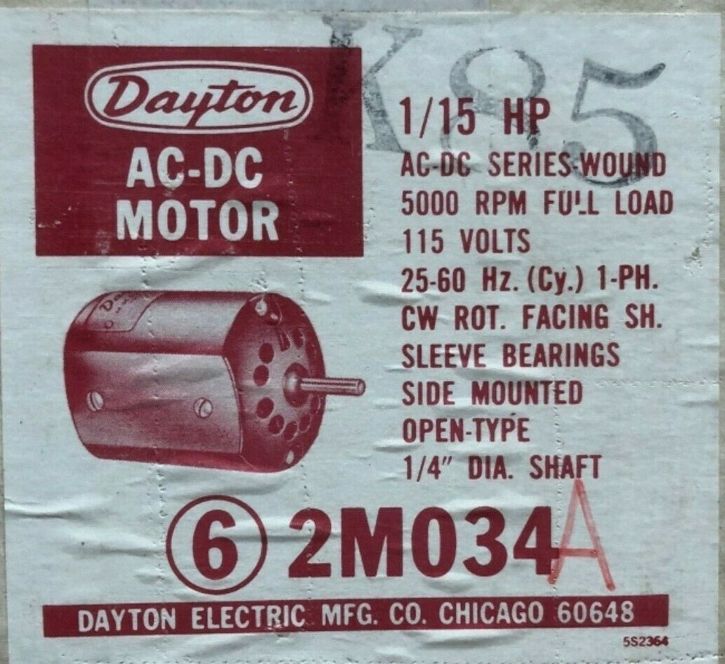 Dayton 1/15 HP Universal AC/DC Motor
