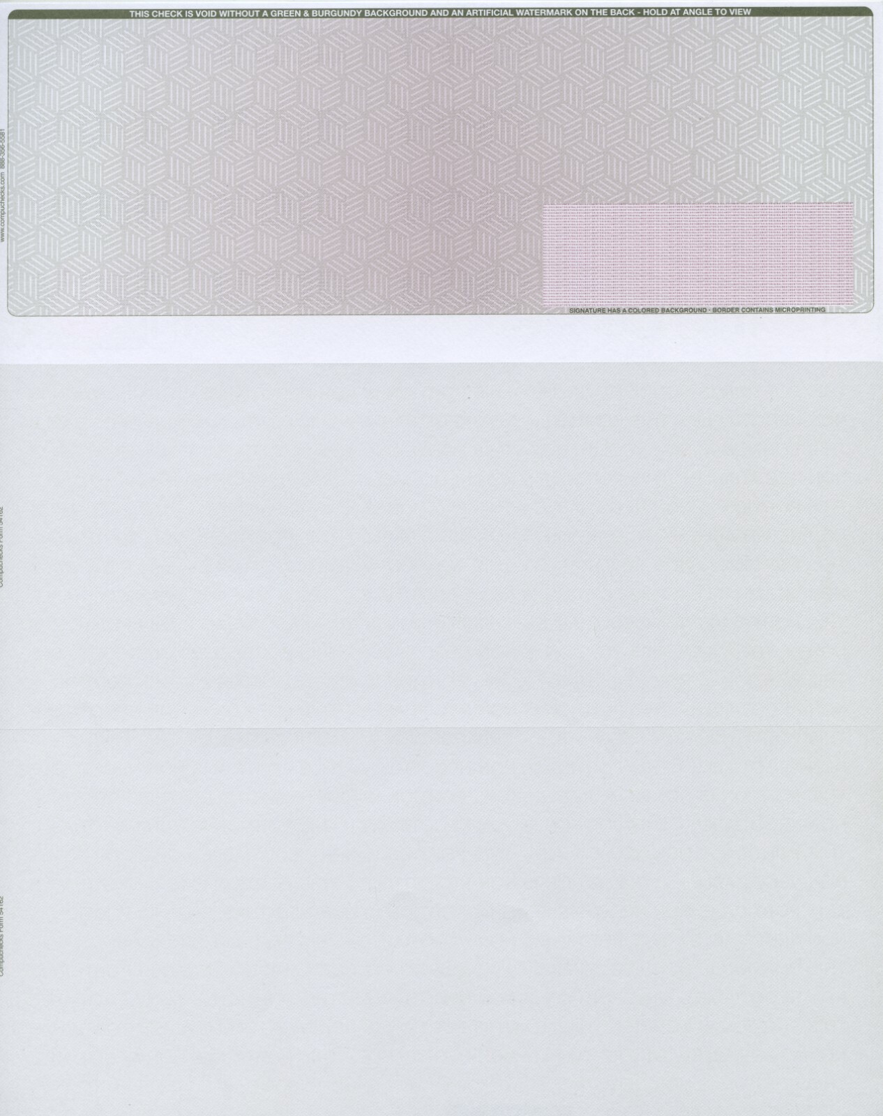500 Blank Check Stock Paper – Check on Top – Green/Red Cubed – «High Security»