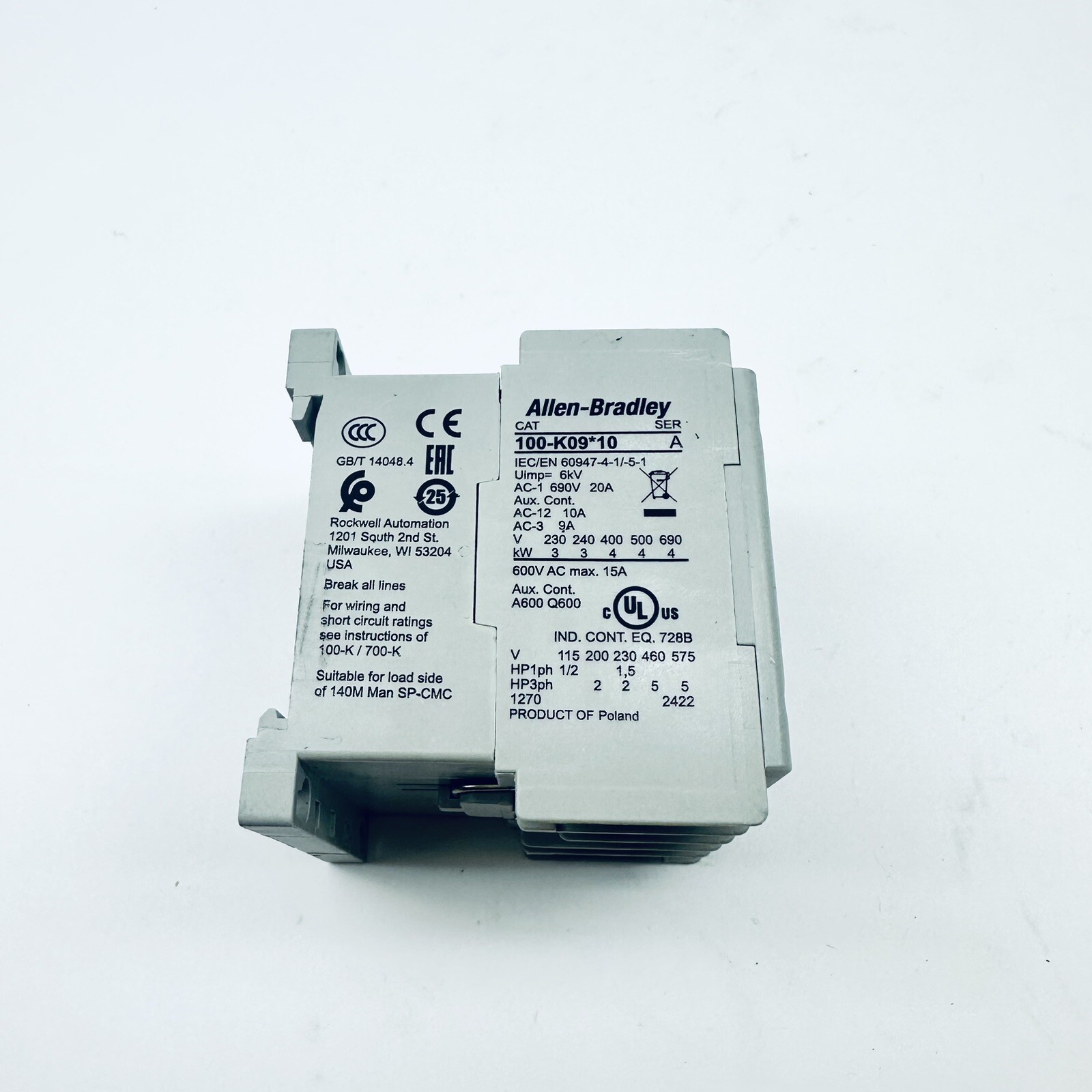 Allen Bradley 100-K09*10 Miniature Contactor 9AMP, 3-Pole + 1 NO