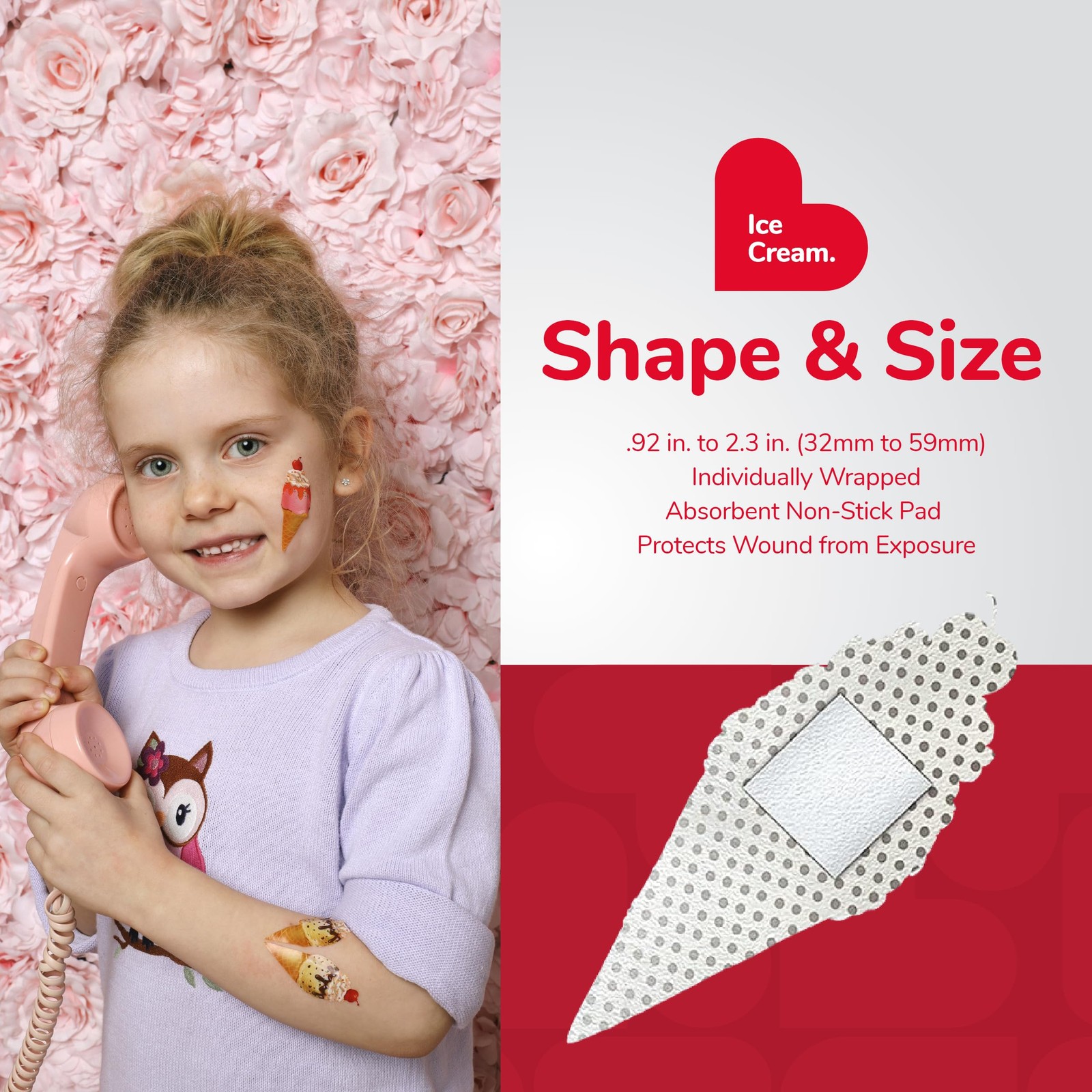 BioSwiss Bandages, Ice Cream Shaped Self Adhesive Bandage Set, Latex 50 Count