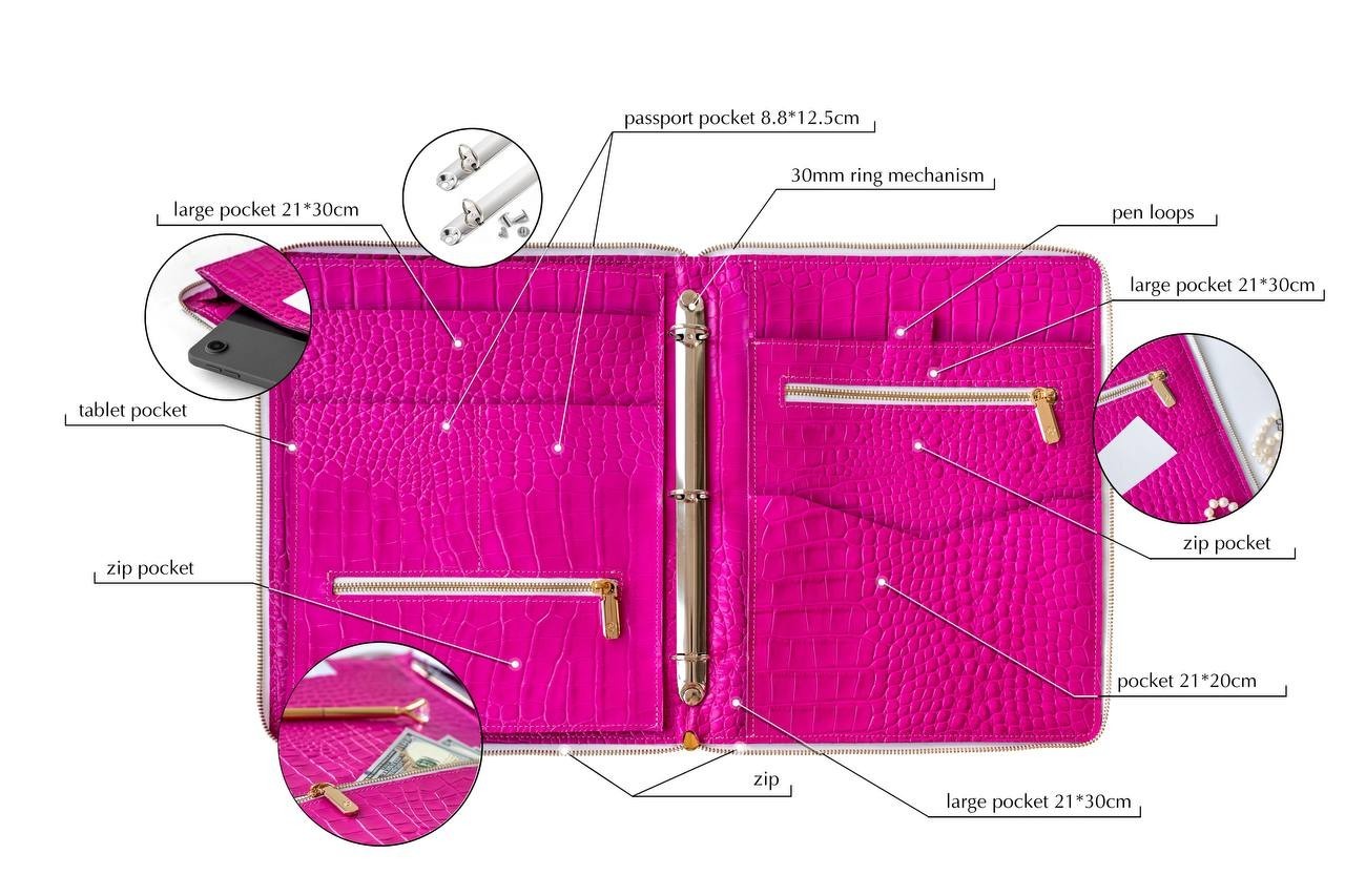 Padfolio A4.Pink Portfolio A4. Leather A4 organizer. Leather A4 notebook.