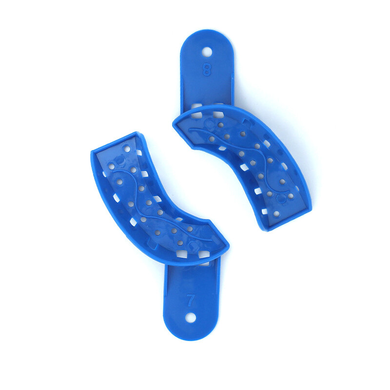 2PCS Dental Impression Trays Blue Plastic Perforated Set Upper / Lower S/M/L/XL