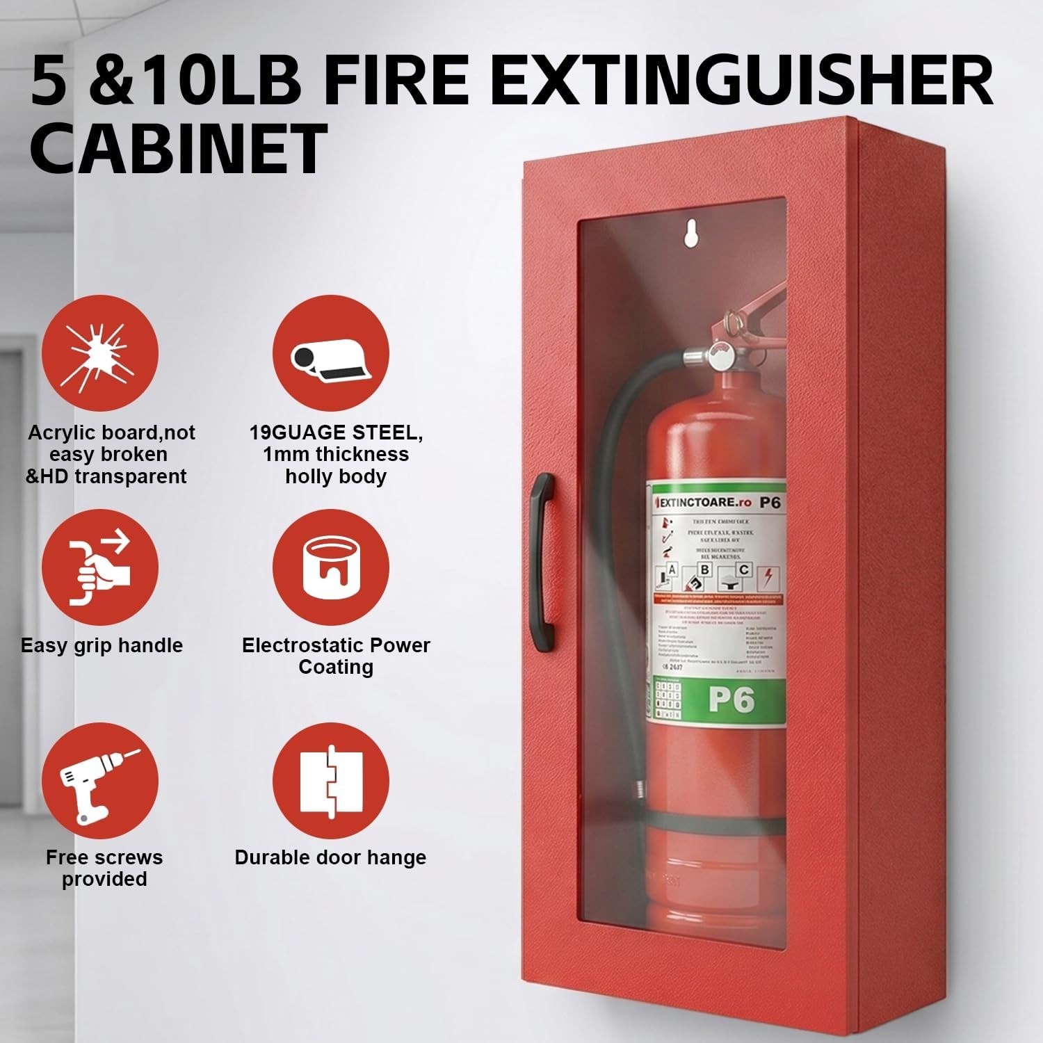 Fire Extinguisher Cabinet Wall,Surface Mount,Acrylic Window,Indoor&Outdoor Use