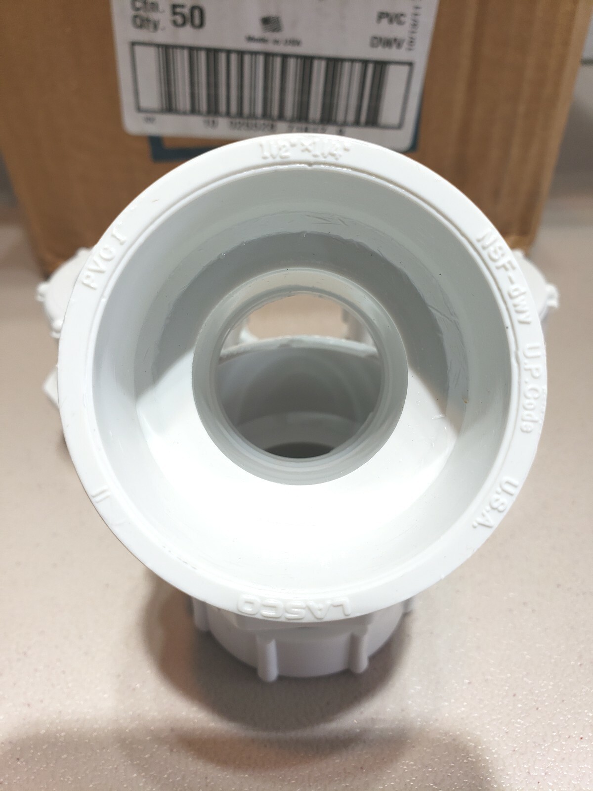Case of 50- LASCO Trap Adapter w/washer & Plastic Nut PVC 1 1/2 x 1 1/4 Inch NOS