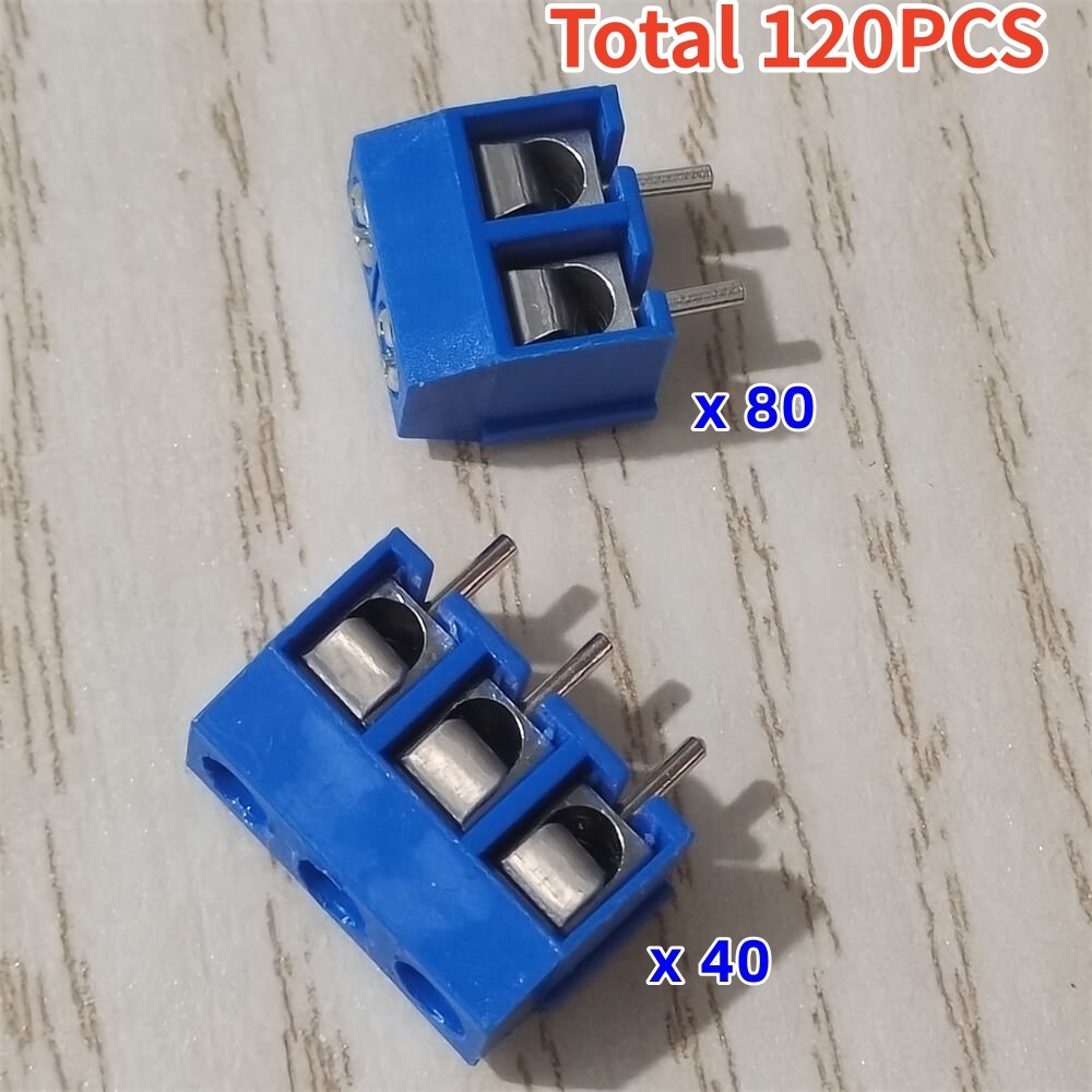 120Pcs Blue KF301-2P/3P PCB Mount Screw Terminal BlockConnector 2/3Pin 5mm Pitch