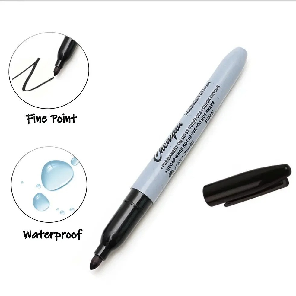12pcs Black Permanent Marker Pens Fine Tip Waterproof Quick Dry Ink**