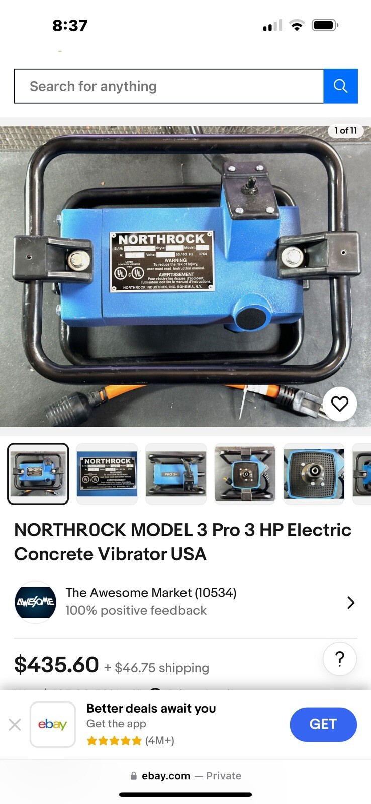 Vevor JY150 Electric Concrete Vibrator 1300W 2HP Copper Motor Handheld Tool