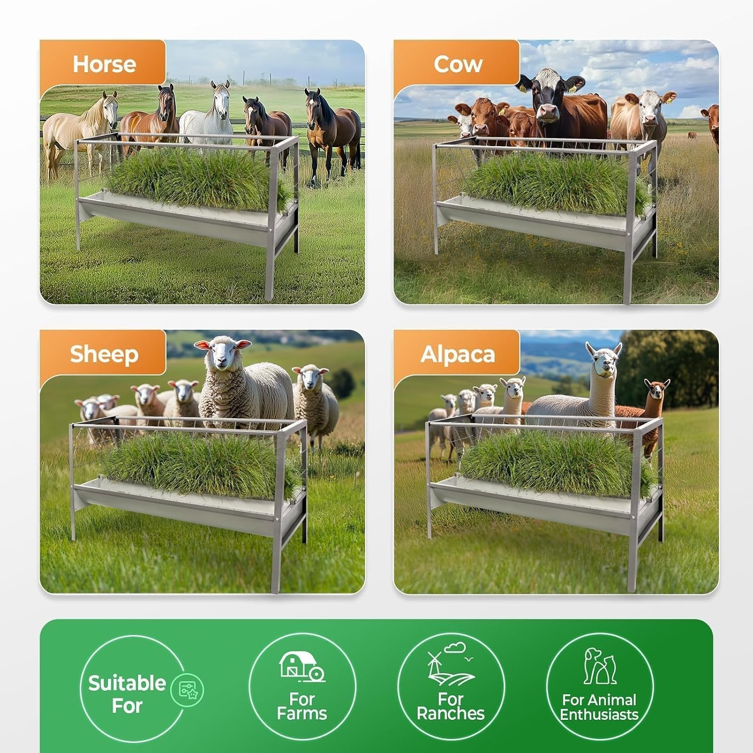 Pasture Hay Feeder 2 in 1 55 Gallon Livestock Feed Trough with 22 | Gallon Feed