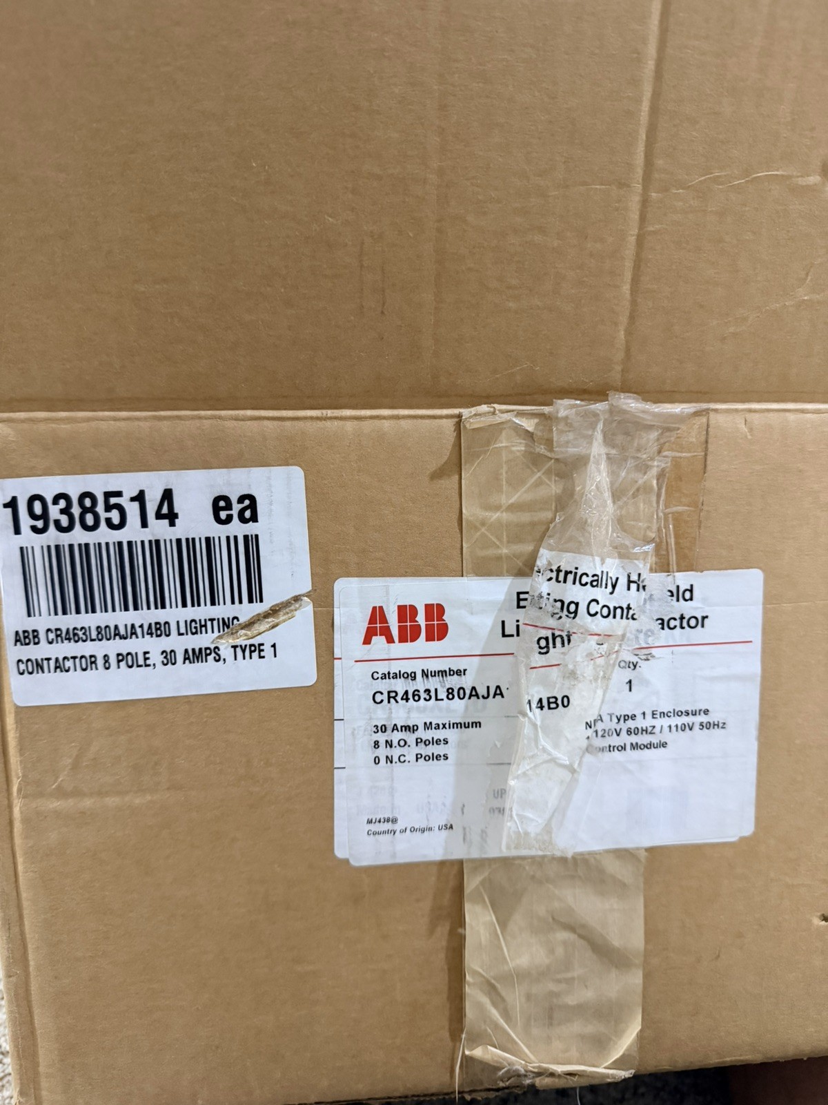 ABB ELECTRICALLY HELD LIGHTING CONTACTOR CR463L80AJA14B0 W/ ENCLOSURE 8NO/0NC