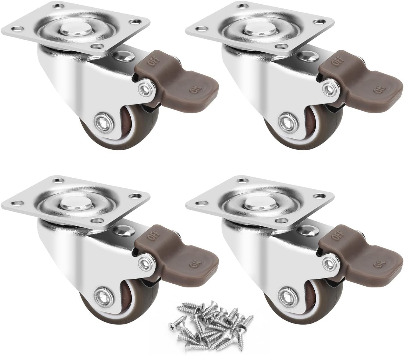 Compact 4 Caster Wheel Set with Brakes – Ideal for DIY Projects & Furniture