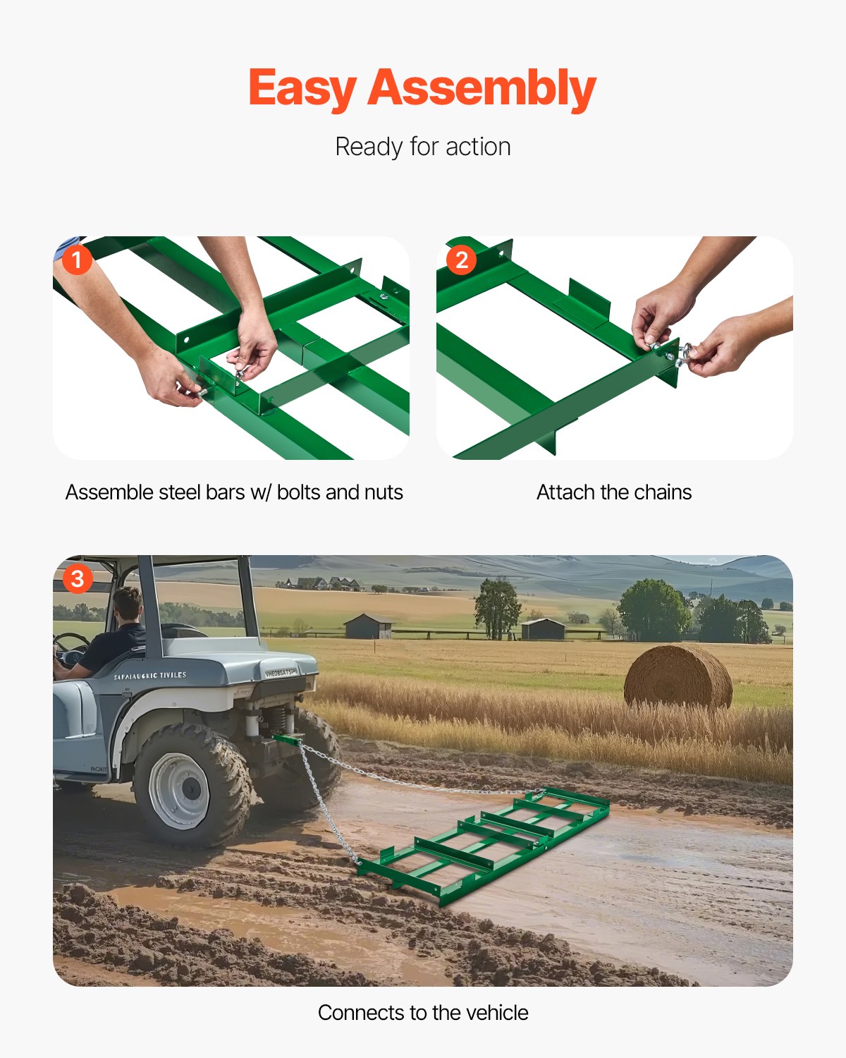 VEVOR Drag Harrow 6 ft Heavy Duty Tow Behind Drag Harrow Driveway Grader Rake