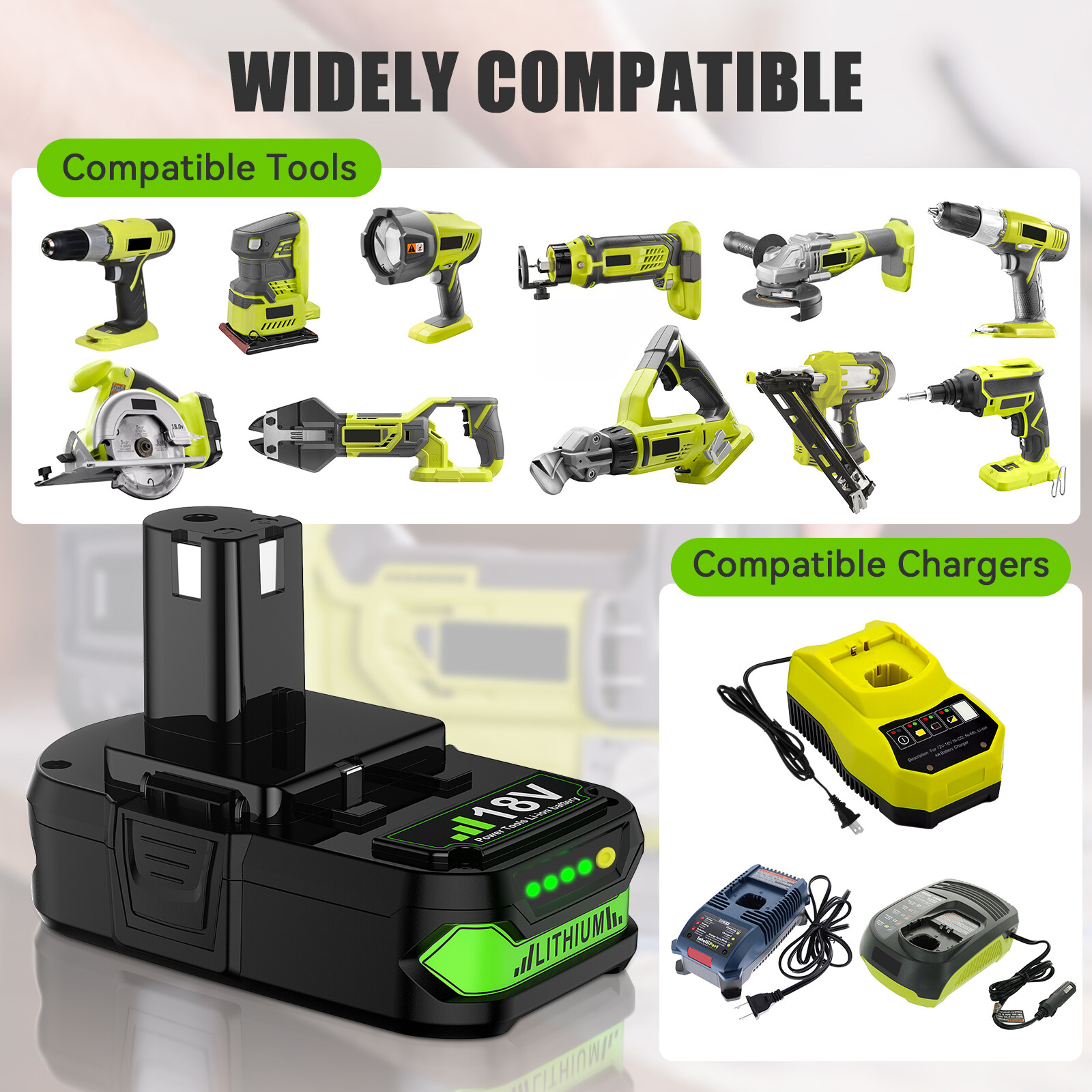 2Pack 18V 3.6Ah Lithium P102 Battery For P104 P105 P108 P109 RB18L25 For Ryobi